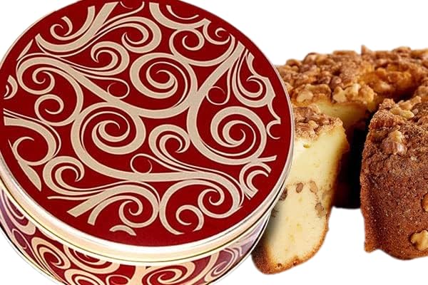 Traditional Cinnamon Walnut Cake in Golden Swirl Gift Tin - Homemade Spiced Dessert for Holidays, Birthdays & Tea Parties | Perfect Gift for Christmas, Thanksgiving & Special Occasions