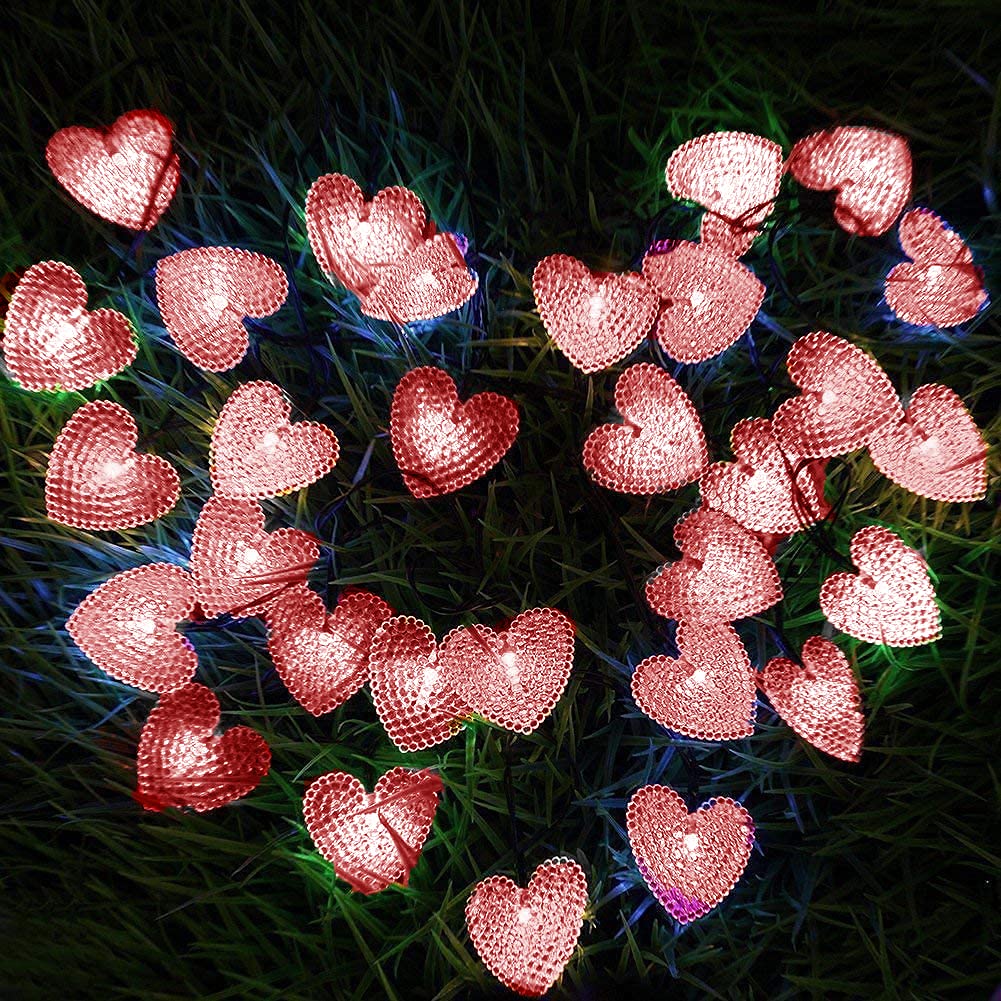 Solar Heart String Lights 20ft - Waterproof 30 LED Heart-Shaped Outdoor Lights with 8 Lighting Modes | Solar Powered Fairy Lights for Garden, Pathway, Wedding, Party & Christmas Decor (Red) - Perfect for Romantic Backyard, Patio and Holiday Decoration