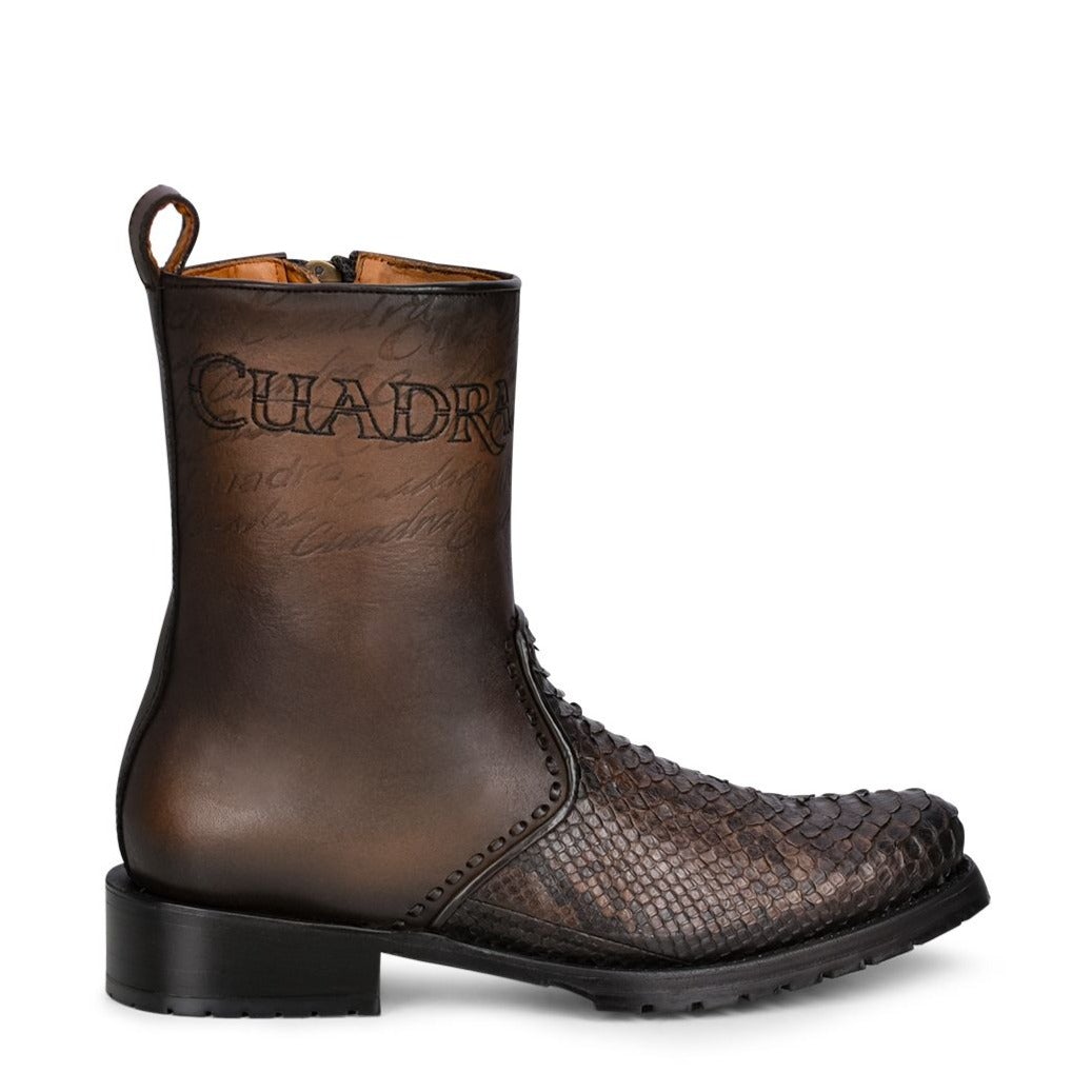 4D15PH Men's Fashion Cowboy Work Boots - Genuine Python Leather Ankle Boots in Cuadra Brown for Western Style & Outdoor Activities