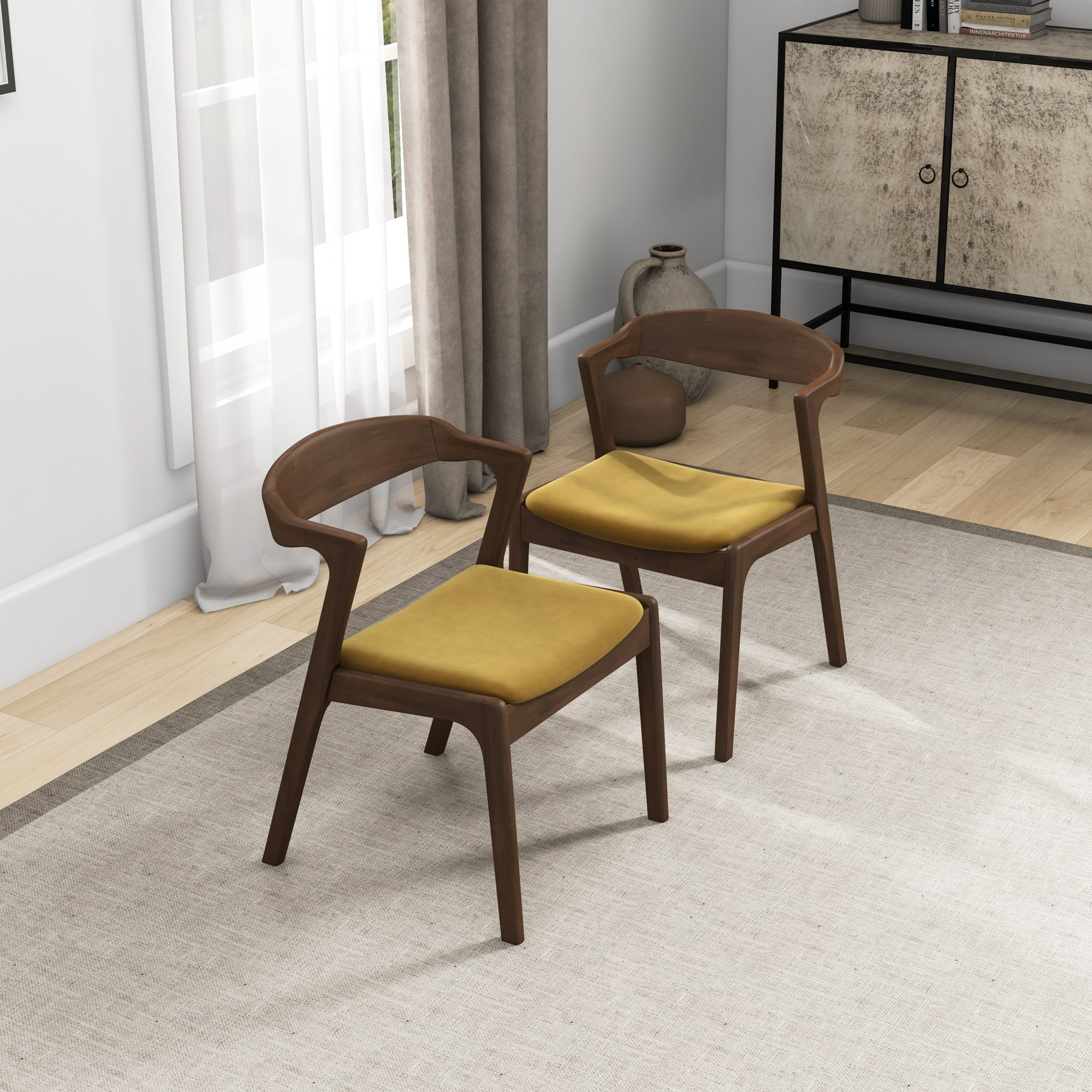Premium Dakota Dark Yellow Velvet Dining Chairs (Set of 2) - Modern Upholstered Kitchen Chairs for Dining Room, Breakfast Nook, and Home Decor