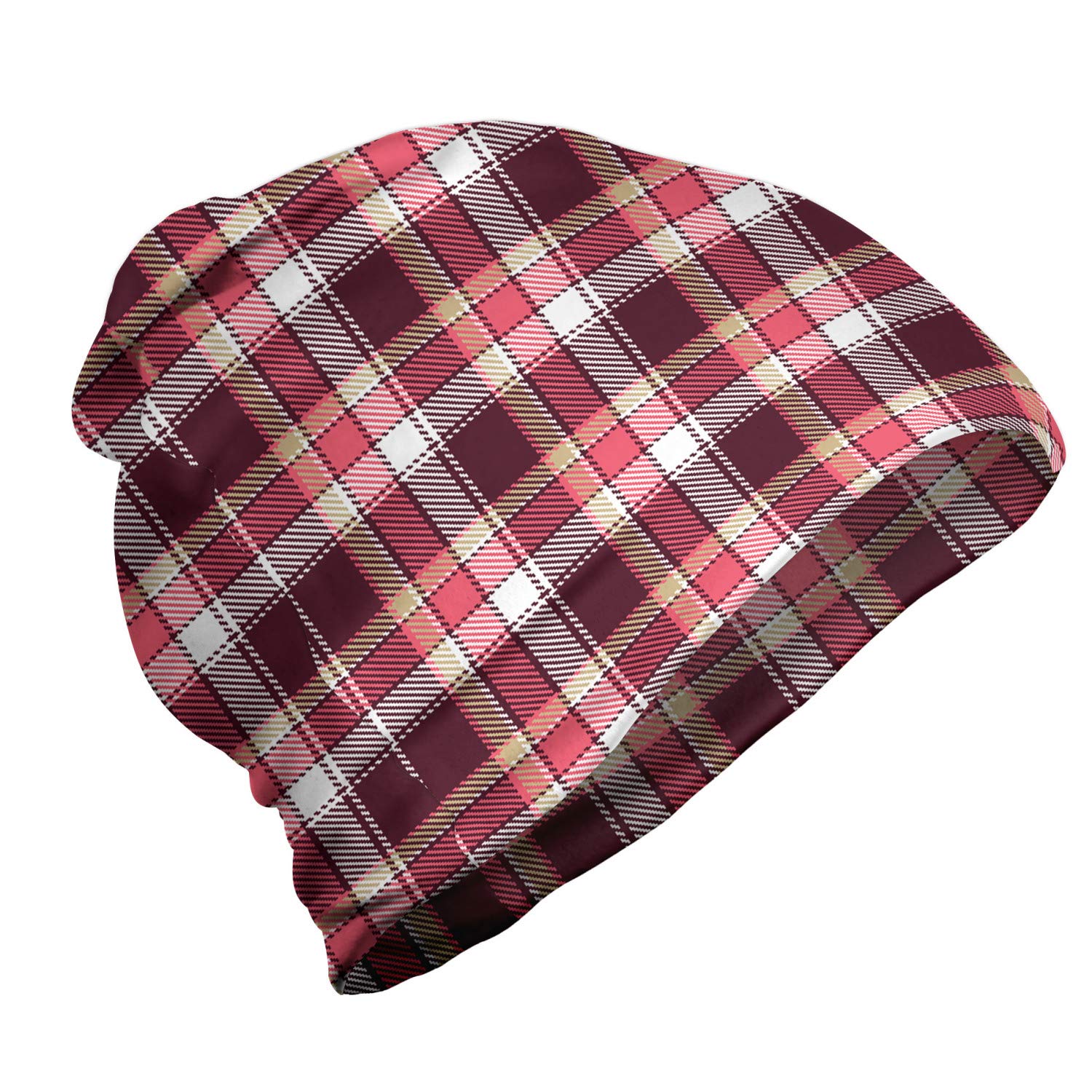 Ambesonne Unisex Beanie - Retro Plaid Squares Winter Hat for Men & Women | Warm Knit Beanie for Hiking, Outdoor Activities & Cold Weather