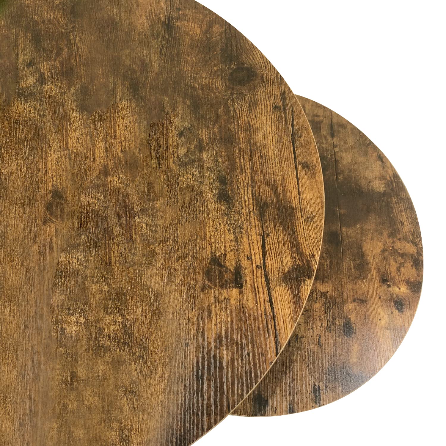 Round Nesting Coffee Table Set of 2 - Farmhouse Wood & Metal Side Tables for Living Room, Balcony - Rustic Brown End Tables for Small Spaces & Cozy Home Decor