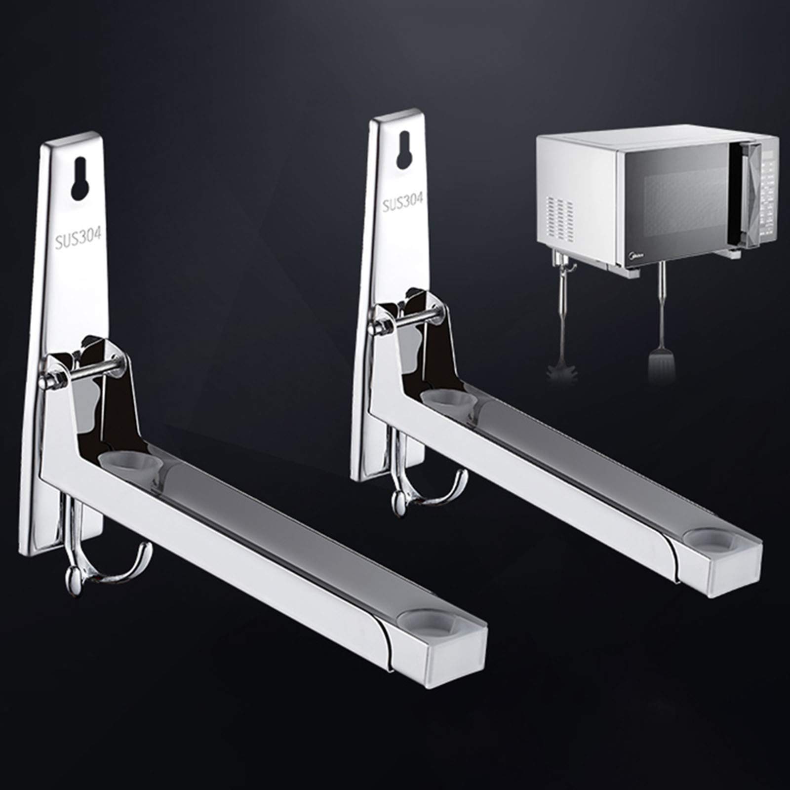 Universal 304 Stainless Steel Telescopic Microwave Oven Wall Mount Bracket (15 Inch/39cm Adjustable) - Heavy Duty Kitchen Shelf for Over-the-Range & Countertop Microwaves - Perfect for Small Spaces & Apartment Kitchens