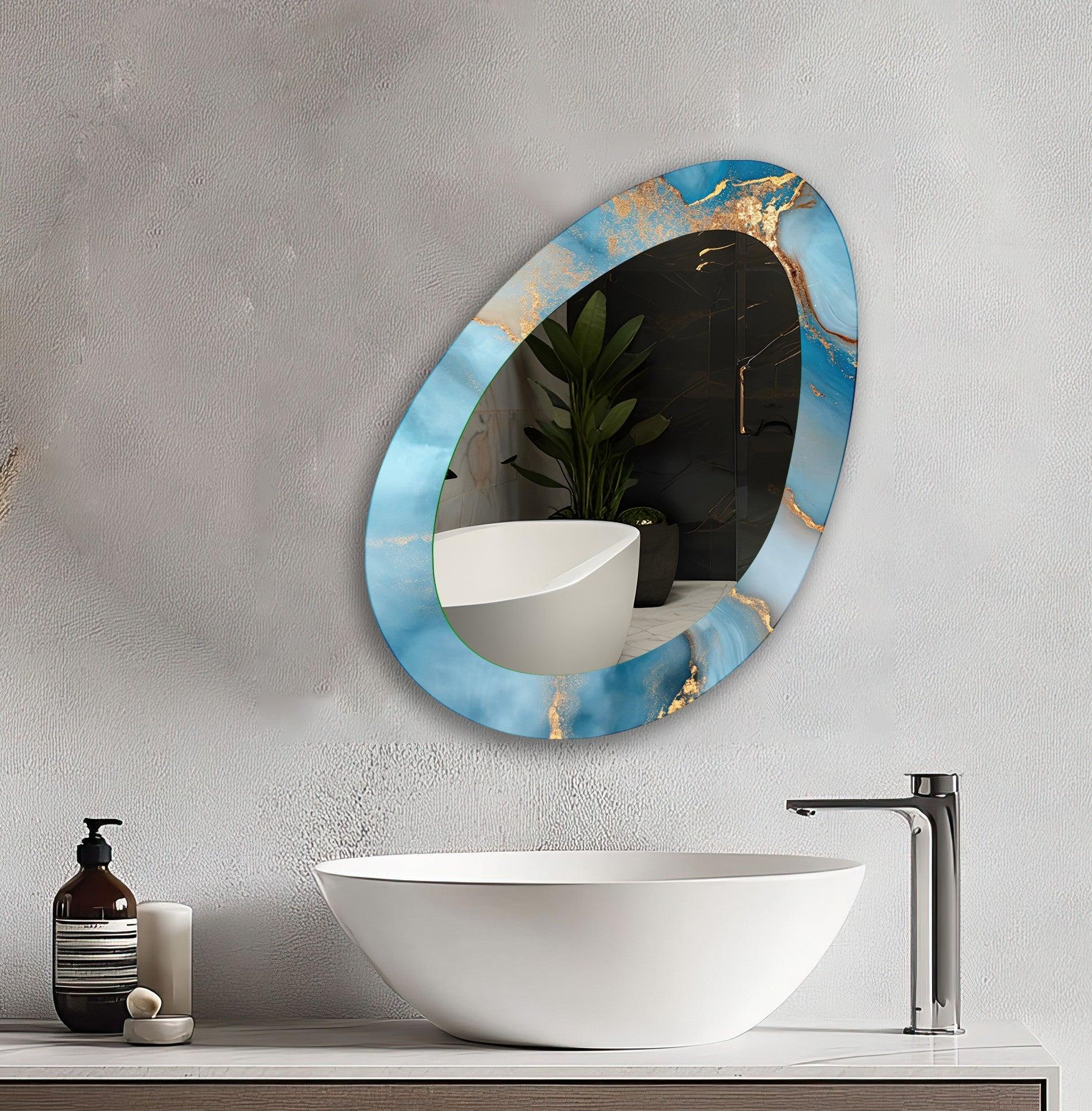 Blue Abstract Wall Mirror - Large Modern Decorative Mirror for Living Room, Bedroom & Entryway Decor