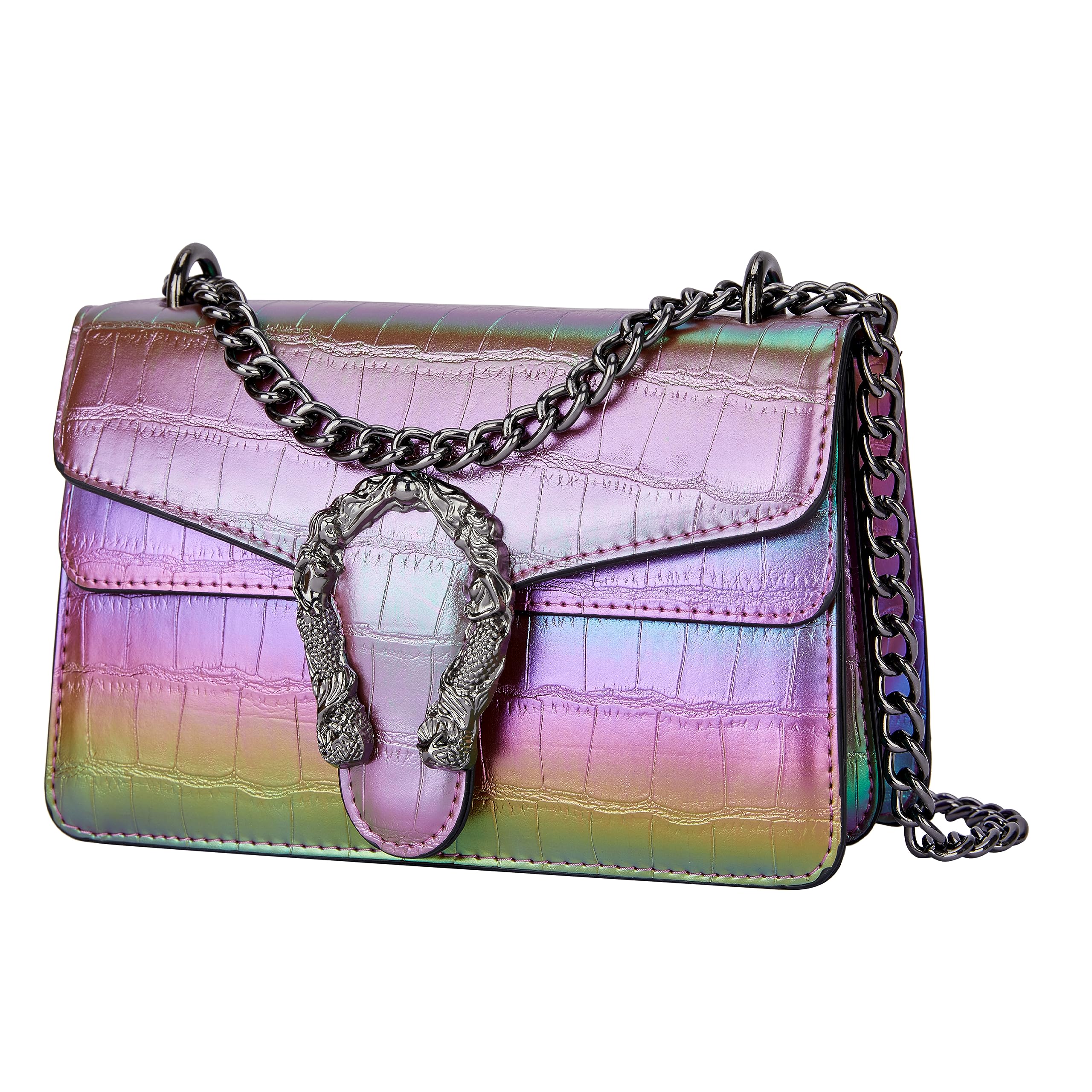 Trendy Women's Crossbody Bag with Snake Print & Chain Strap - Genuine Leather Shoulder Purse for Everyday Use, Work, Travel & Shopping