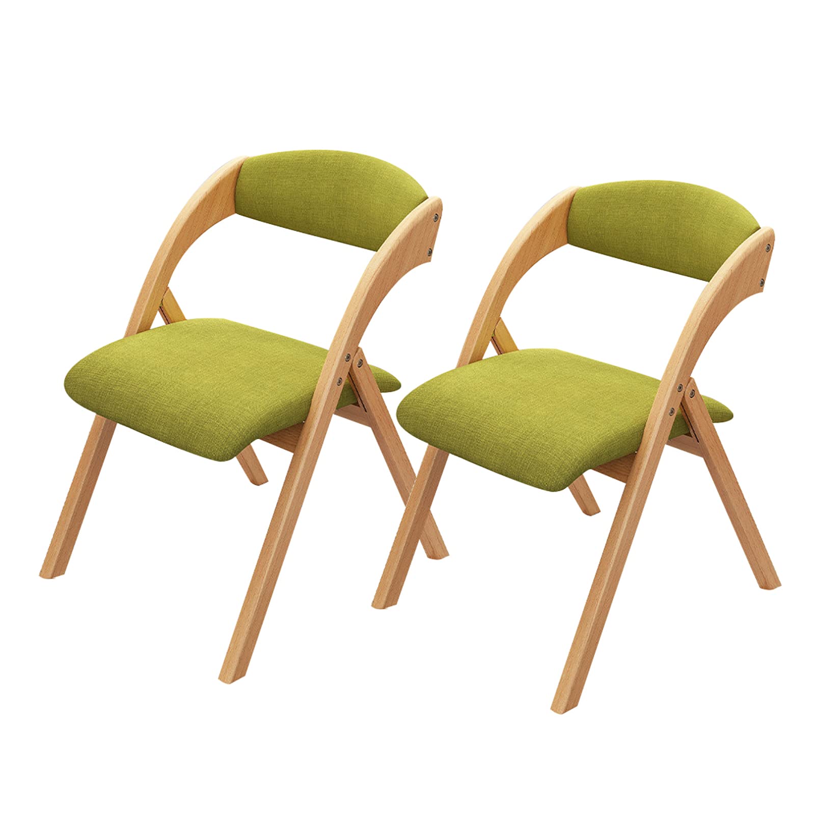 2-Pack Wooden Folding Chairs with Backrest - Modern Portable Upholstered Dining Chairs for Home, Office & Conference Use - Comfortable & Space-Saving (Green)