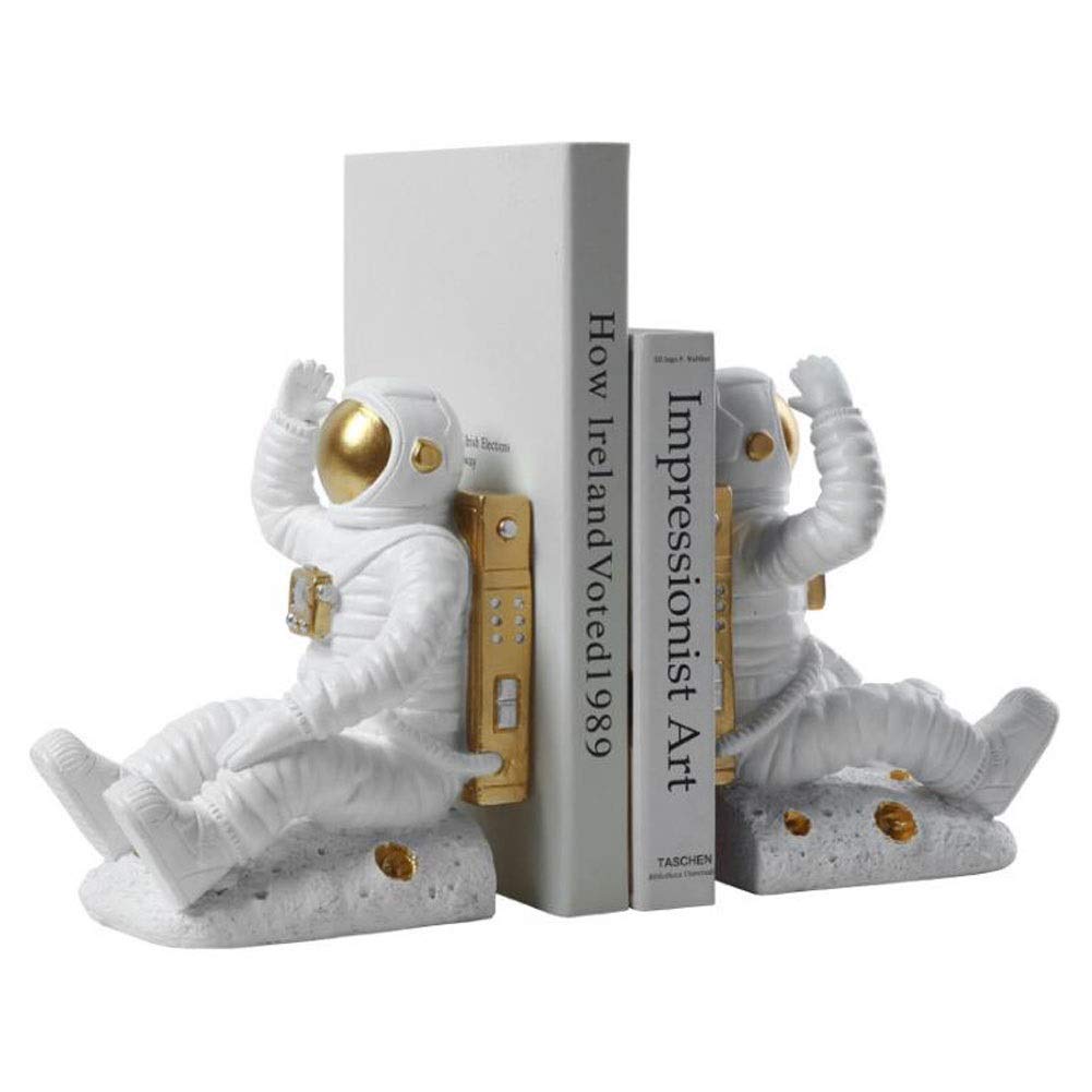 Creative Astronaut Resin Bookends - Decorative Book Stand for Shelf & Bookcase, Gold Home Office Supplies | Perfect for Kids' Rooms, Study Spaces & Sci-Fi Themed Decor