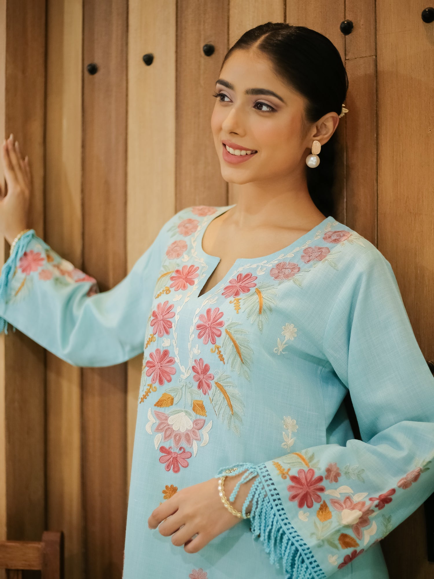 Falak Kashmiri Long Kurta for Women - Traditional Blue Embroidered Tunic - Perfect for Festivals, Weddings & Cultural Events