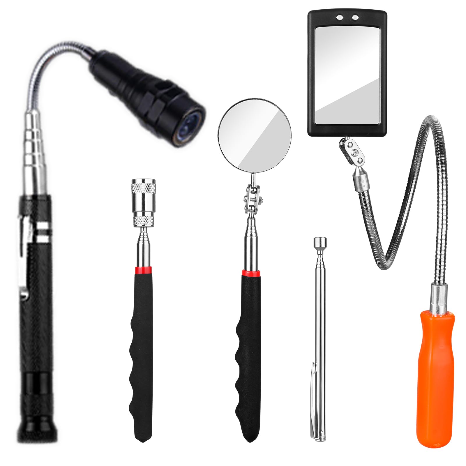 Extendable Magnetic Pickup Tool Set with LED Flashlight & 360° Swivel Inspection Mirror - Perfect Mechanic Gadget for DIY, Auto Repair, Home Maintenance - Great Gift for Men, Dad, Boyfriend, Husband, Handyman (Works in Tight Spaces & Dark Areas)