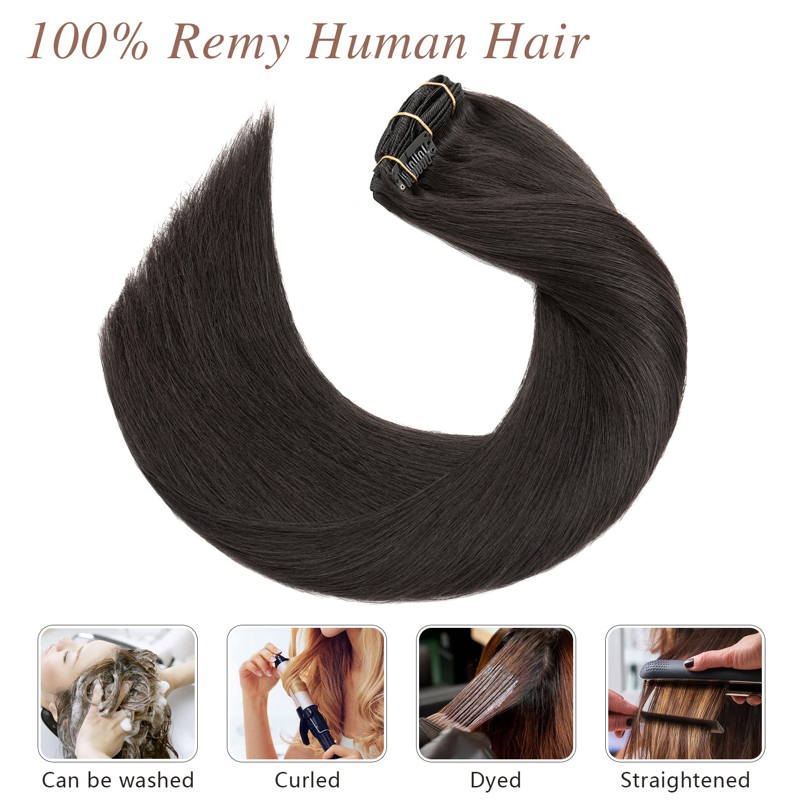 SEGO Clip In Hair Extensions 14/16/18/20/22 Inch - 7PCS 120g Real Human Hair Seamless Balayage Double Weft for Women - Natural Straight Hair Extensions for Daily Styling, Parties & Special Occasions