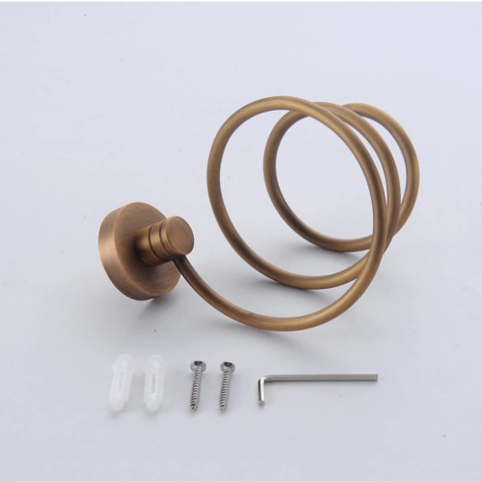 Vintage Spiral Hair Dryer Holder - Antique Brass Wall Mounted Storage Basket for Hair Dryers & Styling Tools | Bathroom Organizer & Space-Saving Shelf for Hair Dryer Storage (Perfect for Small Bathrooms & Salon Organization)