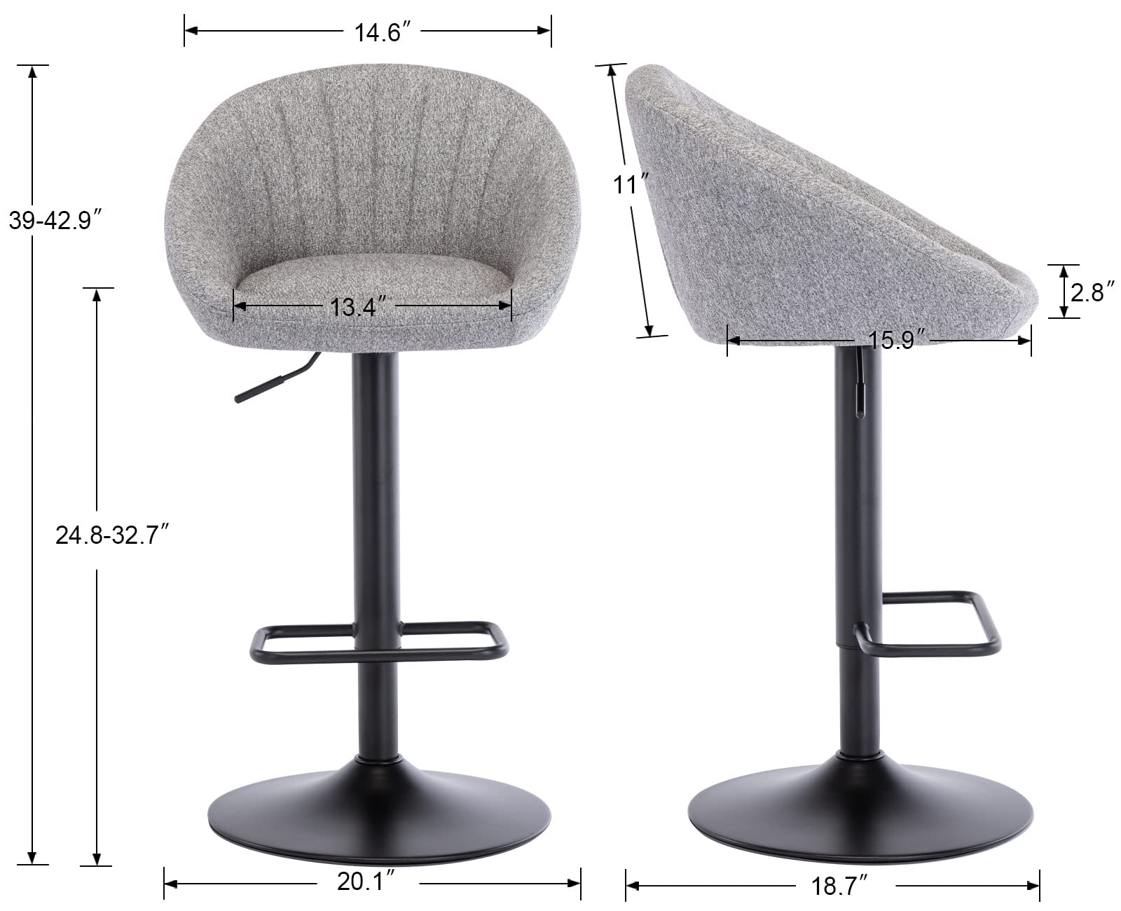 EALSON 4-Piece Adjustable Swivel Bar Stools Set - Modern Counter Height Kitchen Island Stools with Low Back, Comfy Upholstered Seat & Metal Footrest - Perfect for Home Bar, Dining Room & Breakfast Nook - Grey