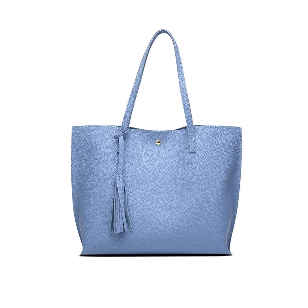 Stylish Women's Tote Bag with Top Handle - PU Pebbled Leather Shoulder Purse with Tassel Detail (Blue) - Perfect for Work, Travel & Everyday Use