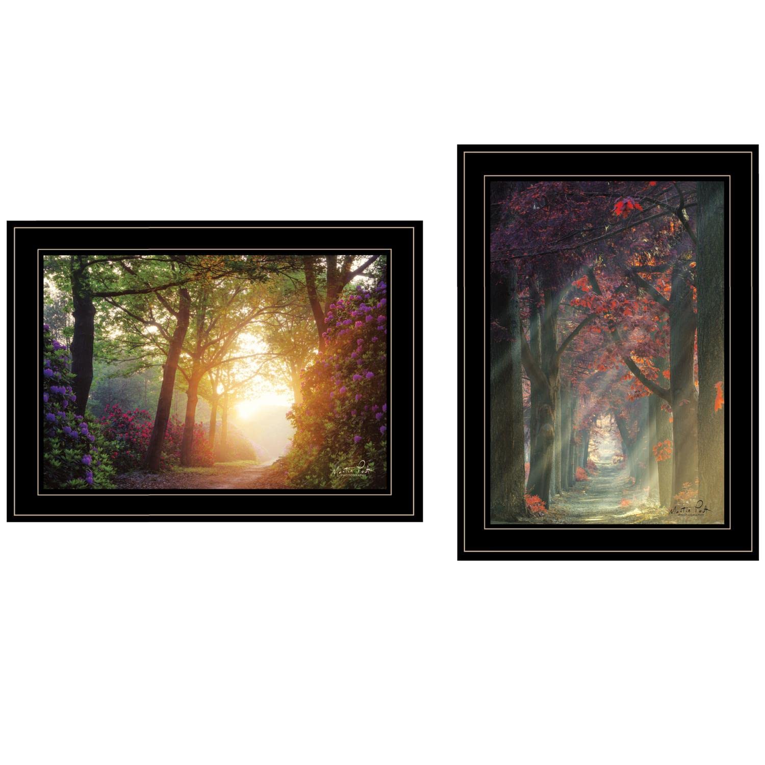 Trendy Decor4U 'Path of Happiness' 2-Piece Wall Art Set by Martin Podt - Black Framed Inspirational Home Decor for Living Room, Bedroom & Office