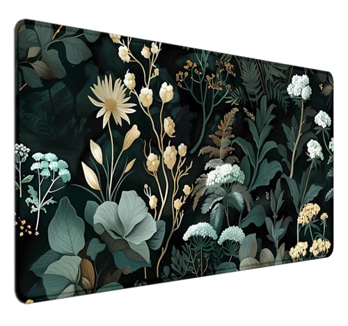 Green Floral on Black