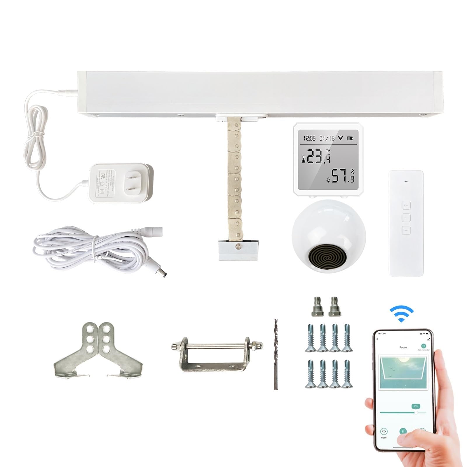 Olideauto Smart WiFi Automatic Greenhouse Window Opener & Closer with Wireless Rain Sensor & Thermohygrometer - 11-4/5'' Adjustable Trip - Perfect for Indoor/Outdoor Gardening, Hydroponics & Greenhouse Ventilation