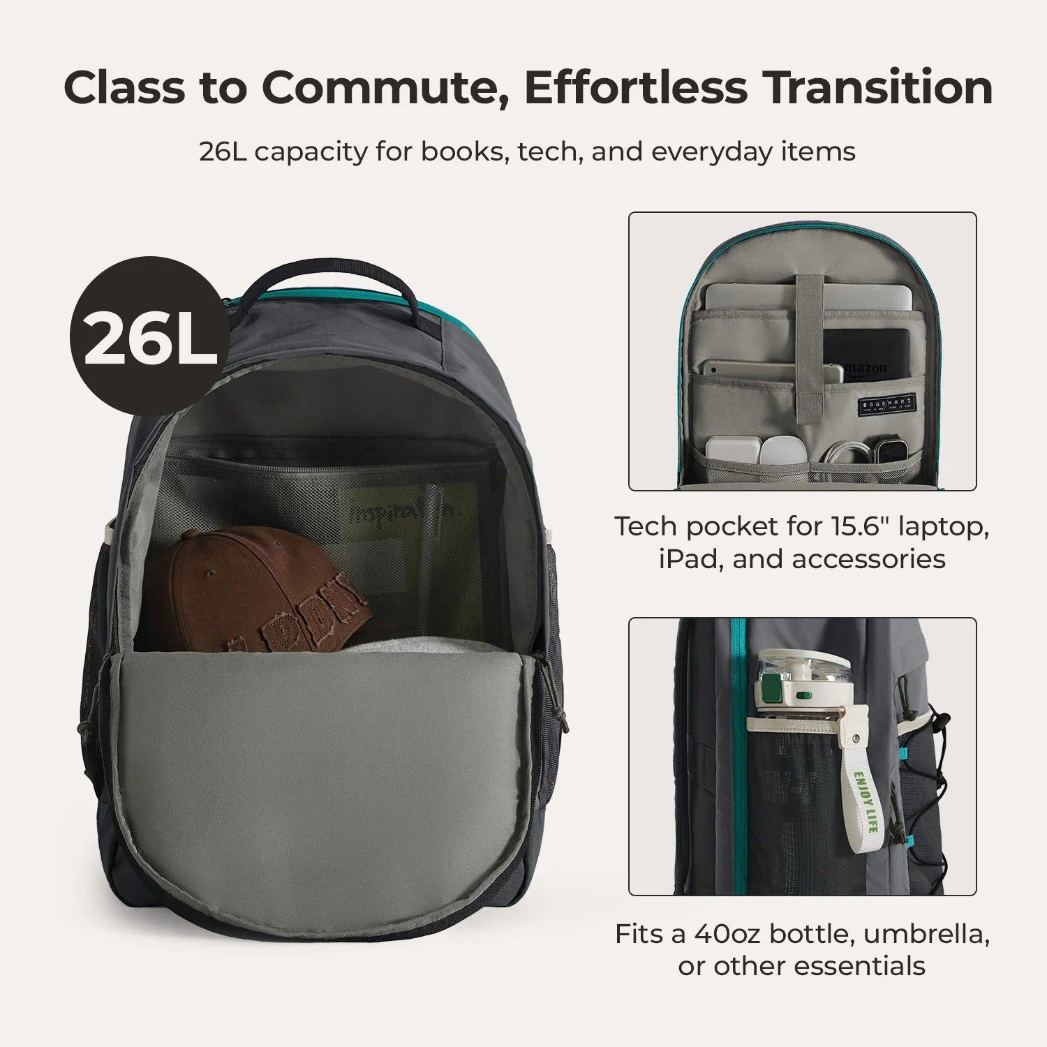 15.6 Inch Laptop Backpack for Men & Women - Waterproof Travel Backpack with USB Charging Port - Perfect for Work, School, and Business Trips