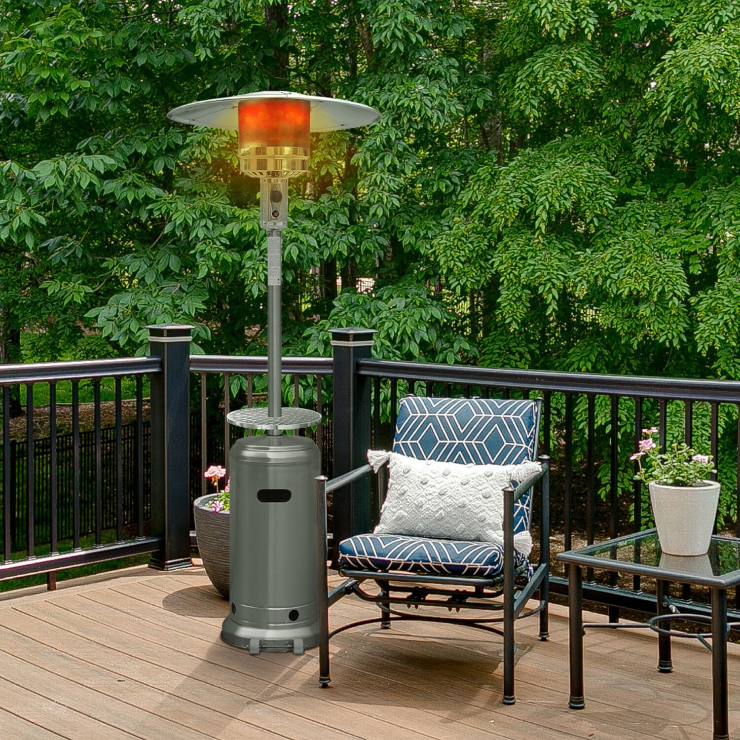 Hanover Outdoor 48,000 BTU 7-Foot Propane Patio Heater with Wheels - Portable Outdoor Heater Covers 26.5 Sq. Ft. for Patio, Porch, Deck, Backyard & Garden Gatherings