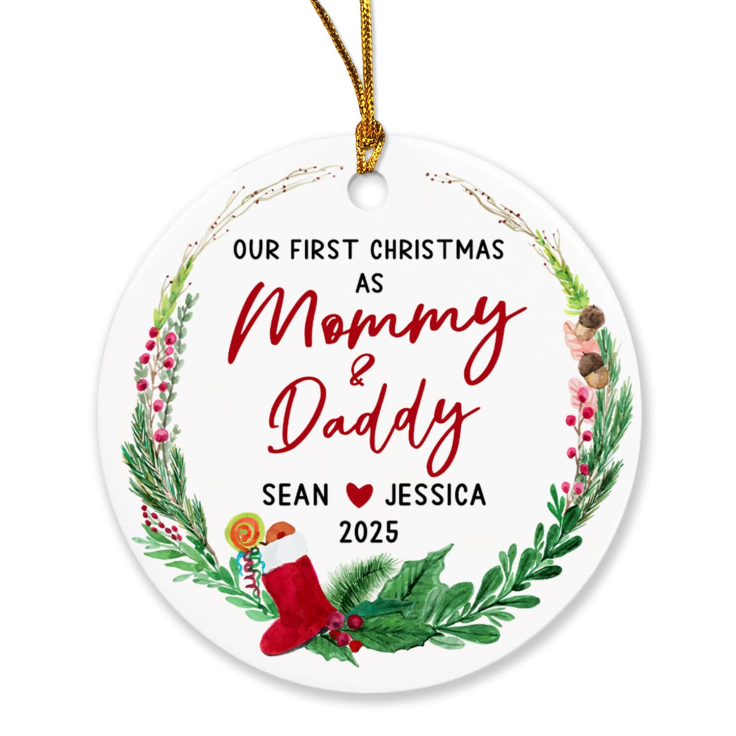 Personalized Our First Christmas as Mommy and Daddy Ornament 2025 - Custom New Parents Christmas Tree Decoration for Couples & Baby's First Xmas - Perfect for Holiday Gifts, Family Tree Decor, and New Parent Celebrations