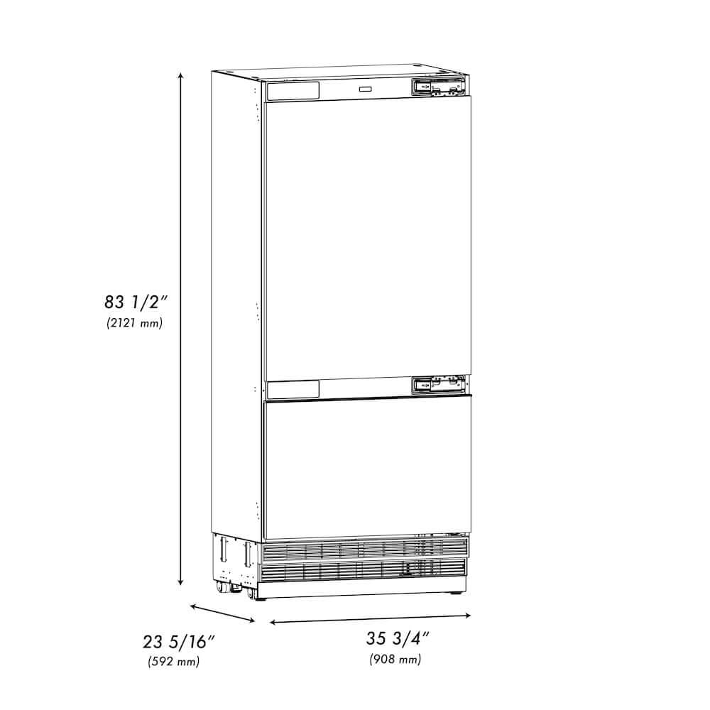 ZLINE Autograph Edition 36 Inch Panel Ready Built-In Bottom Freezer Refrigerator - 19.8 cu. ft. Capacity with Water Dispenser & Ice Maker - Polished Gold Accents (RBITZ 36 G) - Perfect for Modern Kitchens and Luxury Homes