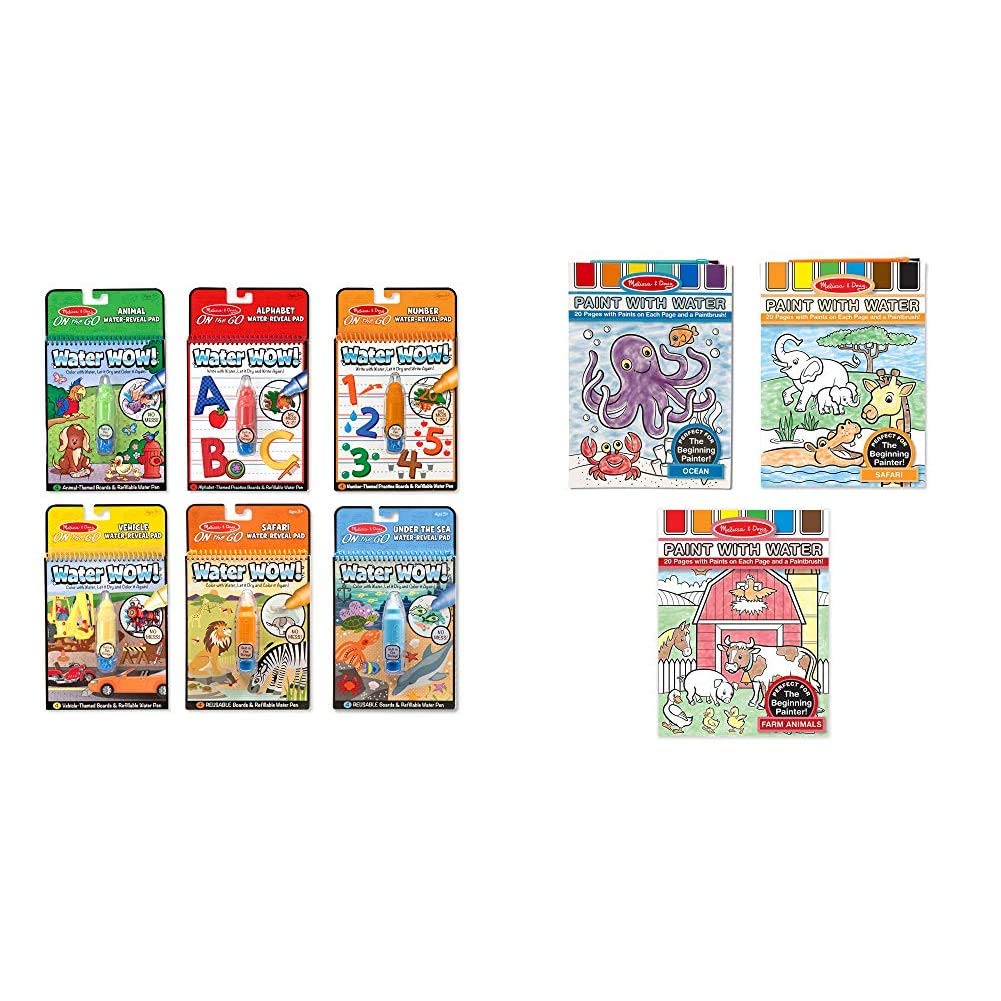 Melissa & Doug Water Wow! Water Reveal Activity Pad Bundle - Animals, Alphabet, Numbers Learning Toys for Kids | Reusable Paint with Water Books Set (Farm, Ocean, Safari Themes) - Perfect for Travel, Road Trips & Quiet Playtime