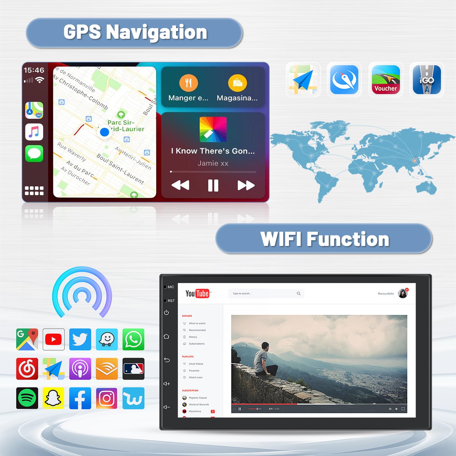 8 Core 4+64GB 7 Inch Android 13 Double Din Car Stereo with Wireless CarPlay & Android Auto - Touchscreen Car Radio Receiver with GPS Navigation, Bluetooth, FM, DSP & Split Screen for Seamless Driving Experience