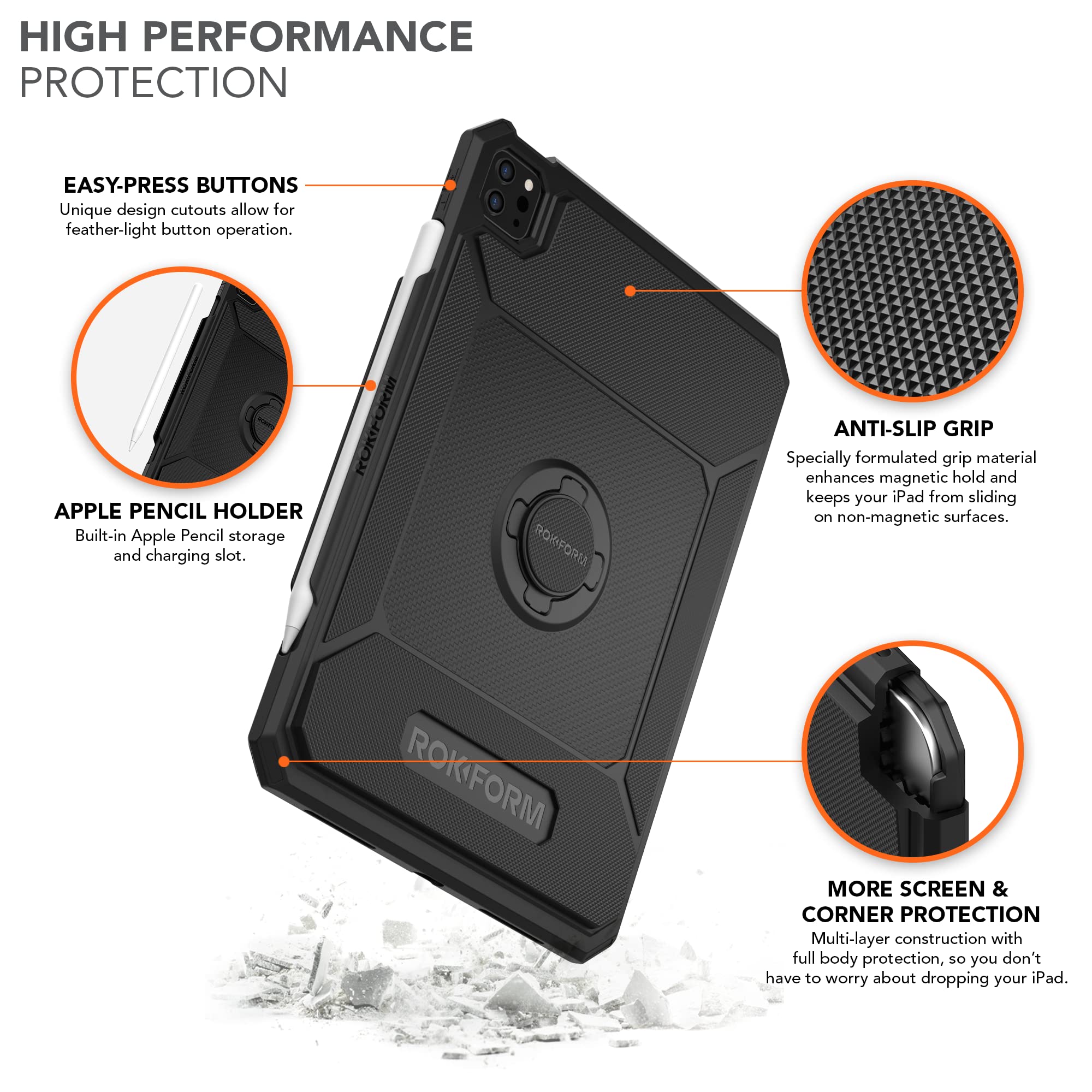 Rugged Magnetic iPad Case 10.9-11 Inch | Compatible with iPad Air 5/4 & iPad Pro 11 (5th/4th/3rd Gen) | Shockproof Protective Cover for iPad Air 2022/2020 & iPad Pro 2021/2020/2018 | Perfect for Travel, Work & Outdoor Adventures - Black