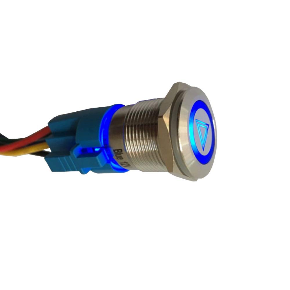 ESUPPORT 12V Blue LED Emergency Hazard Warning Toggle Switch - 19mm Metal Push Button for Car & Vehicle Safety Lights - Perfect for Emergency Vehicles, Off-Road Trucks & DIY Auto Projects