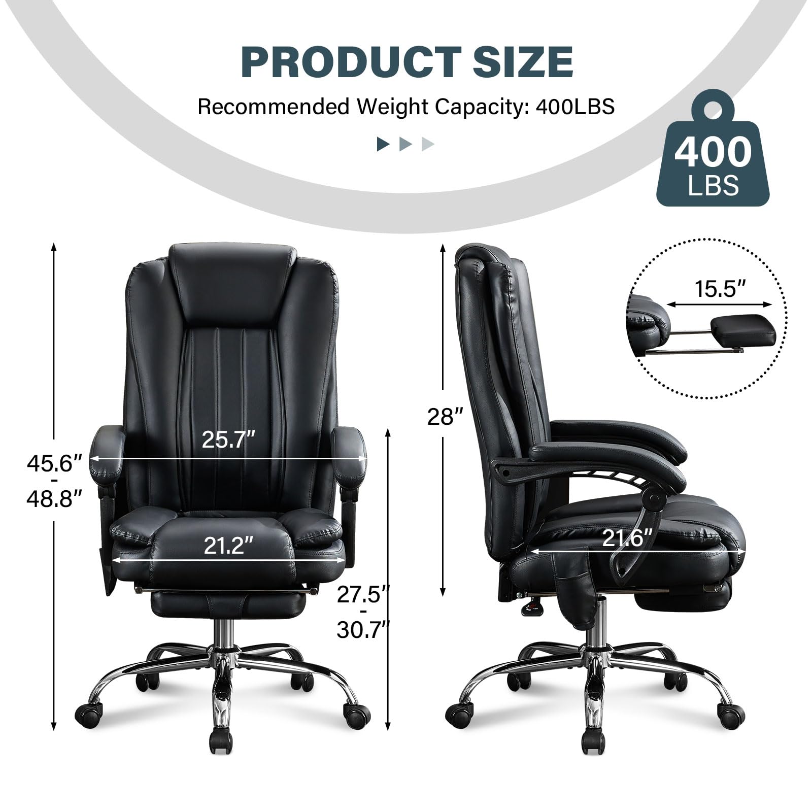 Premium Massage Office Chair with Heat & 6 Vibration Points - Ergonomic Executive Chair with Footrest, Padded Armrests, Reclining Backrest & Smooth-Rolling Wheels - Perfect for Home Office, Gaming & Relaxation