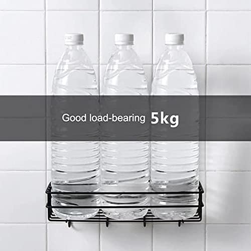 Dizgoy Adhesive Shower Caddy Shelf - Rustproof Metal Bathroom Organizer with 4 Hooks for Shampoo, Soap & Kitchen Storage - Space Saving Wall Mounted Basket (Black) - Perfect for Small Bathrooms & Apartments