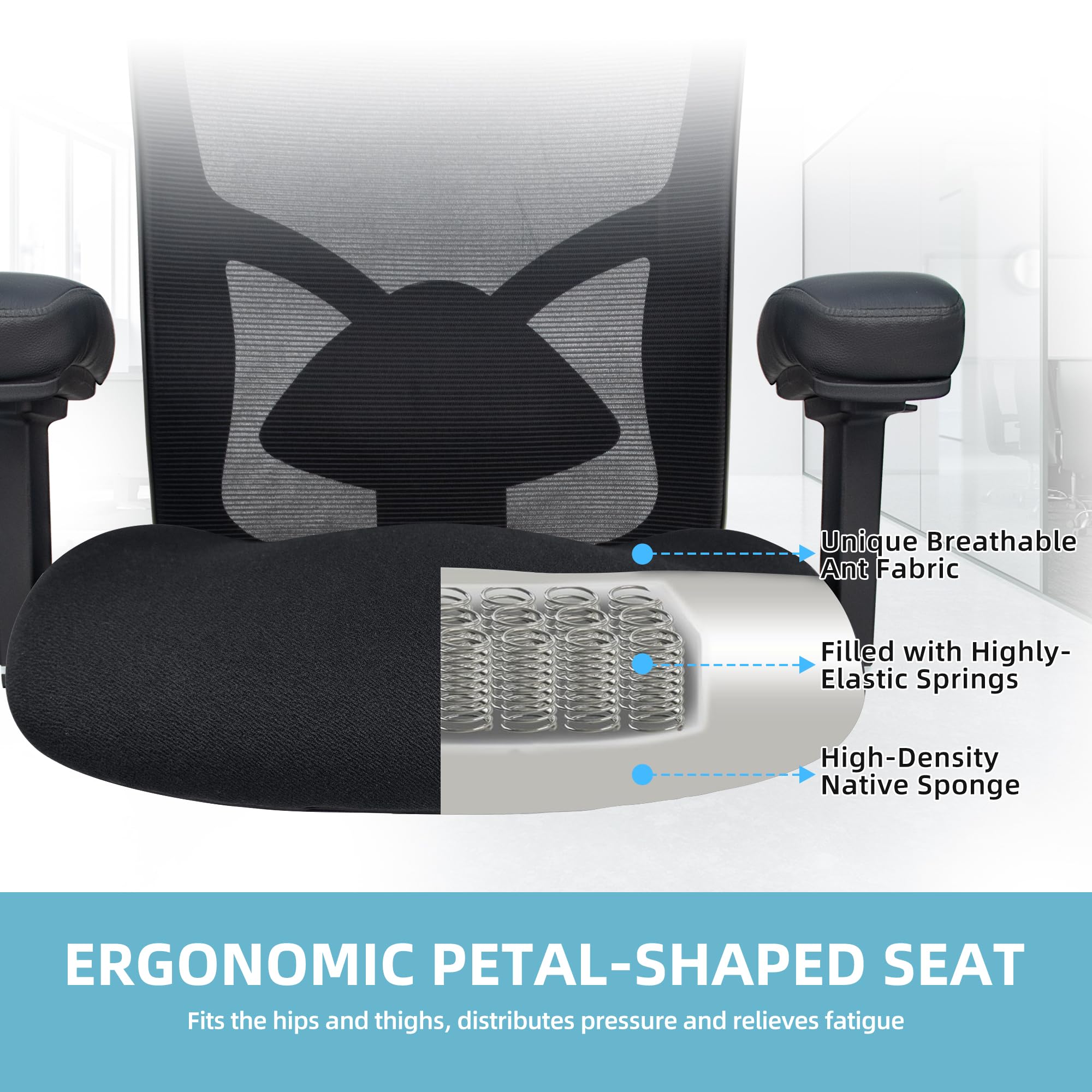 Big and Tall Office Chair 500lbs - Heavy Duty Ergonomic Mesh Computer Chair with Wide Seat Cushion, Adjustable Lumbar Support & 4D Armrests - Black for Home Office, Gaming, and Workspace Comfort