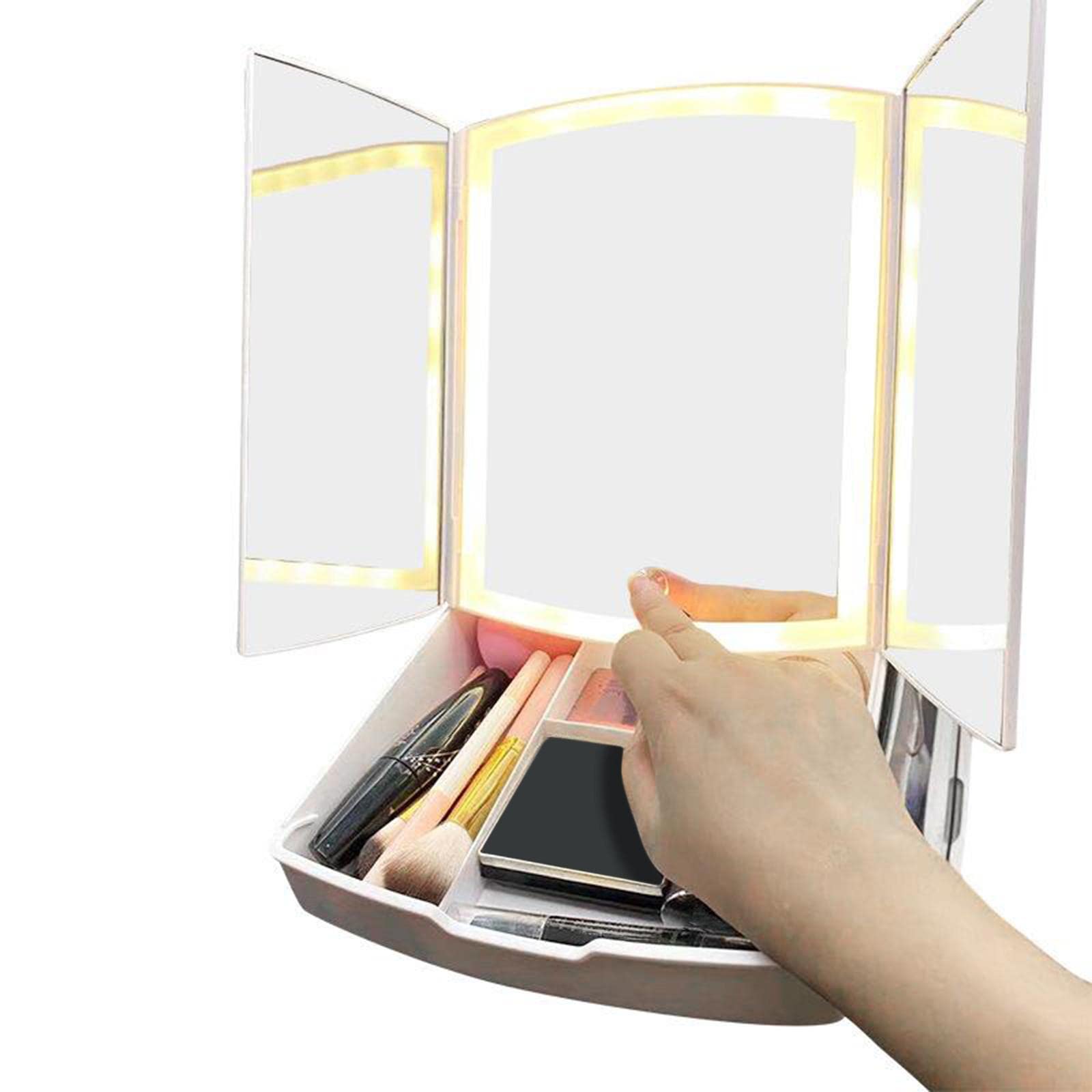 Losa LED Makeup Mirror with Touch Screen Dimming - Black Vanity Mirror with Built-in Makeup Tray for Dressing Table, Bathroom & Bedroom Makeup Application