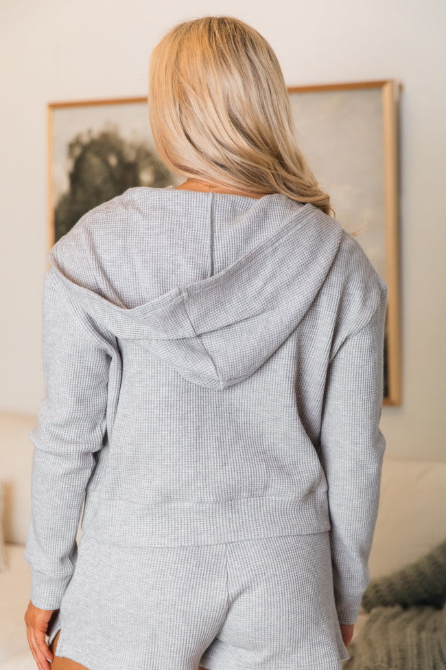 Essential Ease Grey Waffle Knit Zip Up Jacket for Women - Cozy Casual Outerwear for Fall & Winter - Perfect for Layering, Lounging and Outdoor Activities