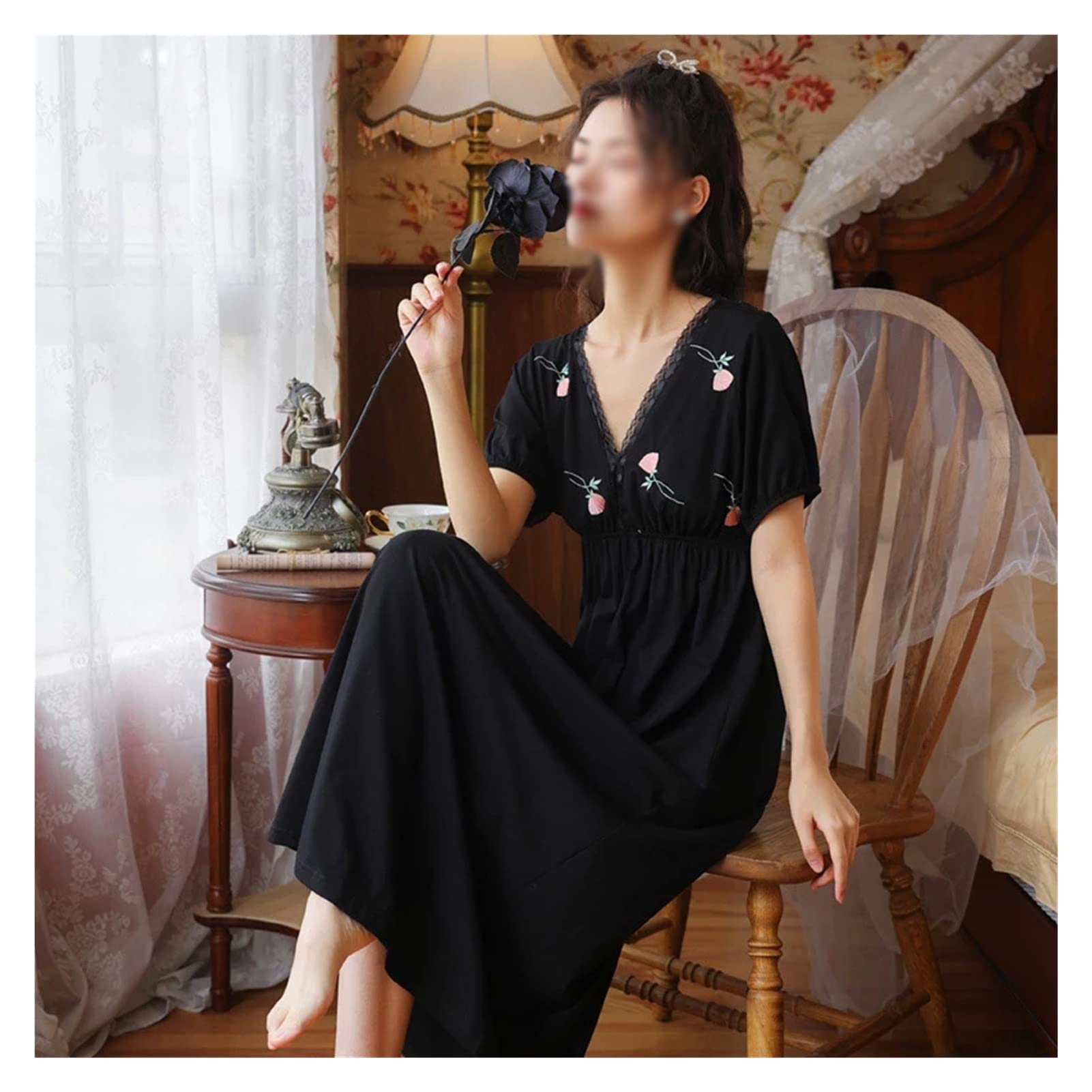 Women's Summer Cotton Long Nightgown - Soft & Breathable Princess Pajama Set for Ladies (XL) - Perfect for Sleepwear, Loungewear & Romantic Nights