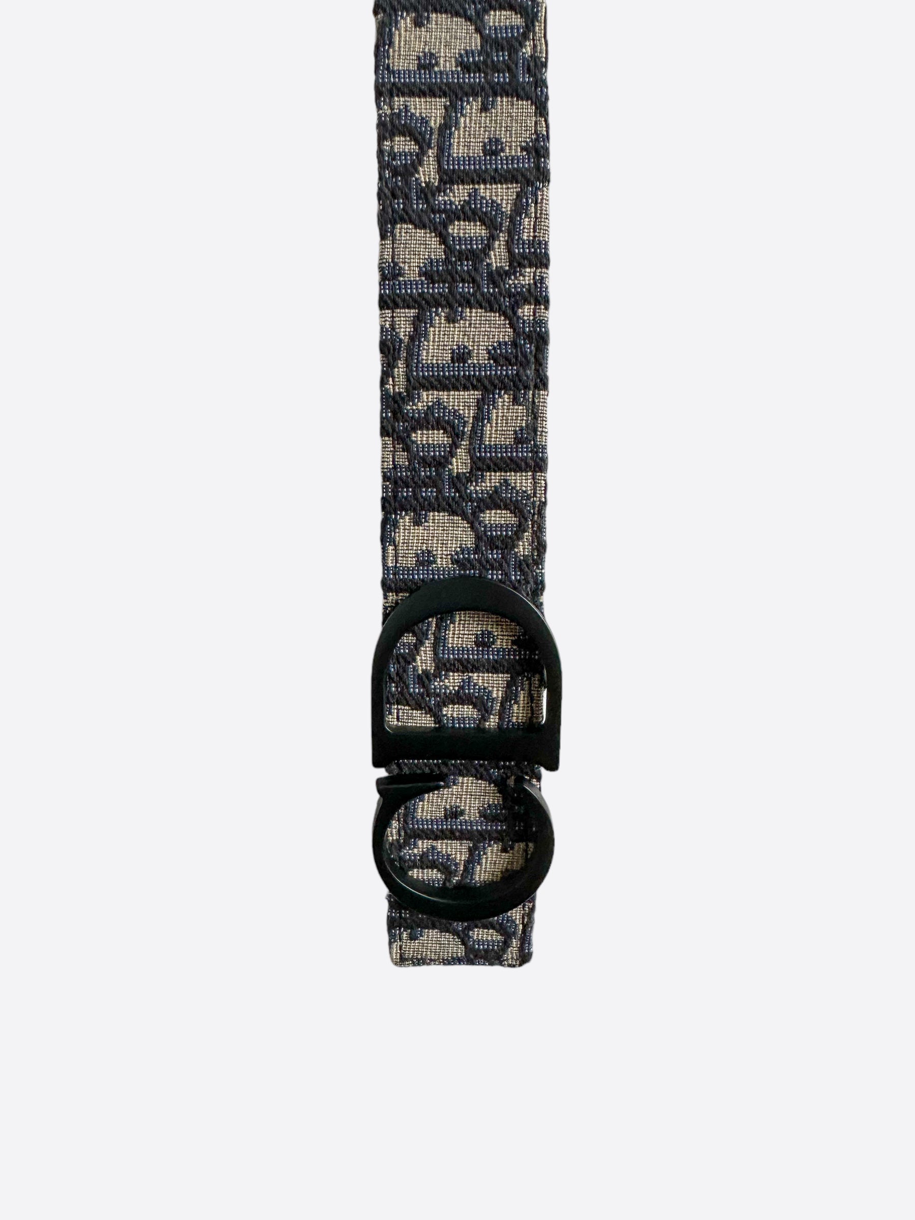 Dior Reversible Belt with CD Buckle in Beige, Blue & Black Oblique Pattern - Perfect for Casual & Formal Outfits