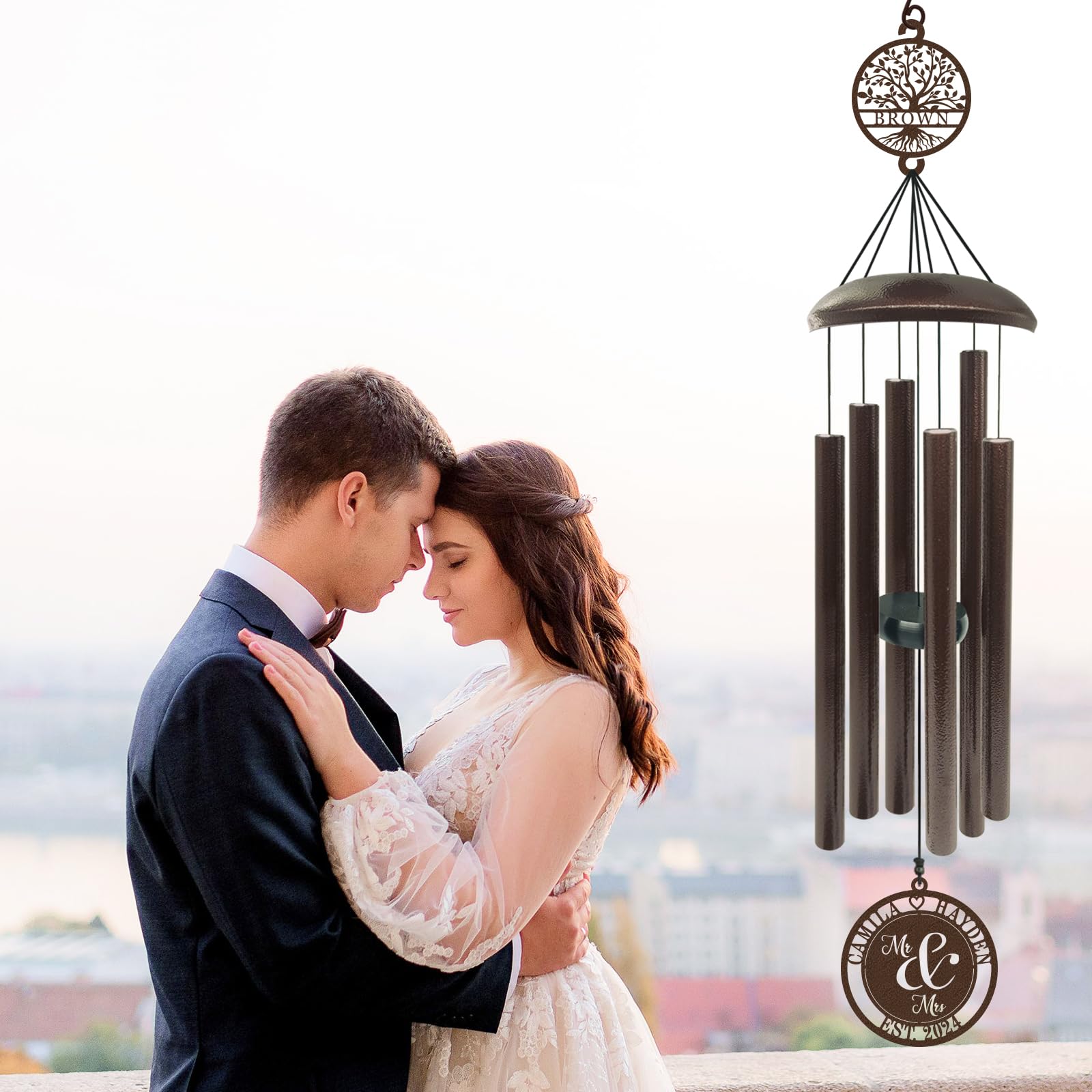 43-Inch Large Personalized Tree of Life Copper Wind Chime - Custom Engraved Anniversary Wedding Gift for Couples, Newlyweds, Parents & Retirees (Mr & Mrs) - Perfect for Outdoor Garden, Patio Decor & Relaxing Wind Sounds