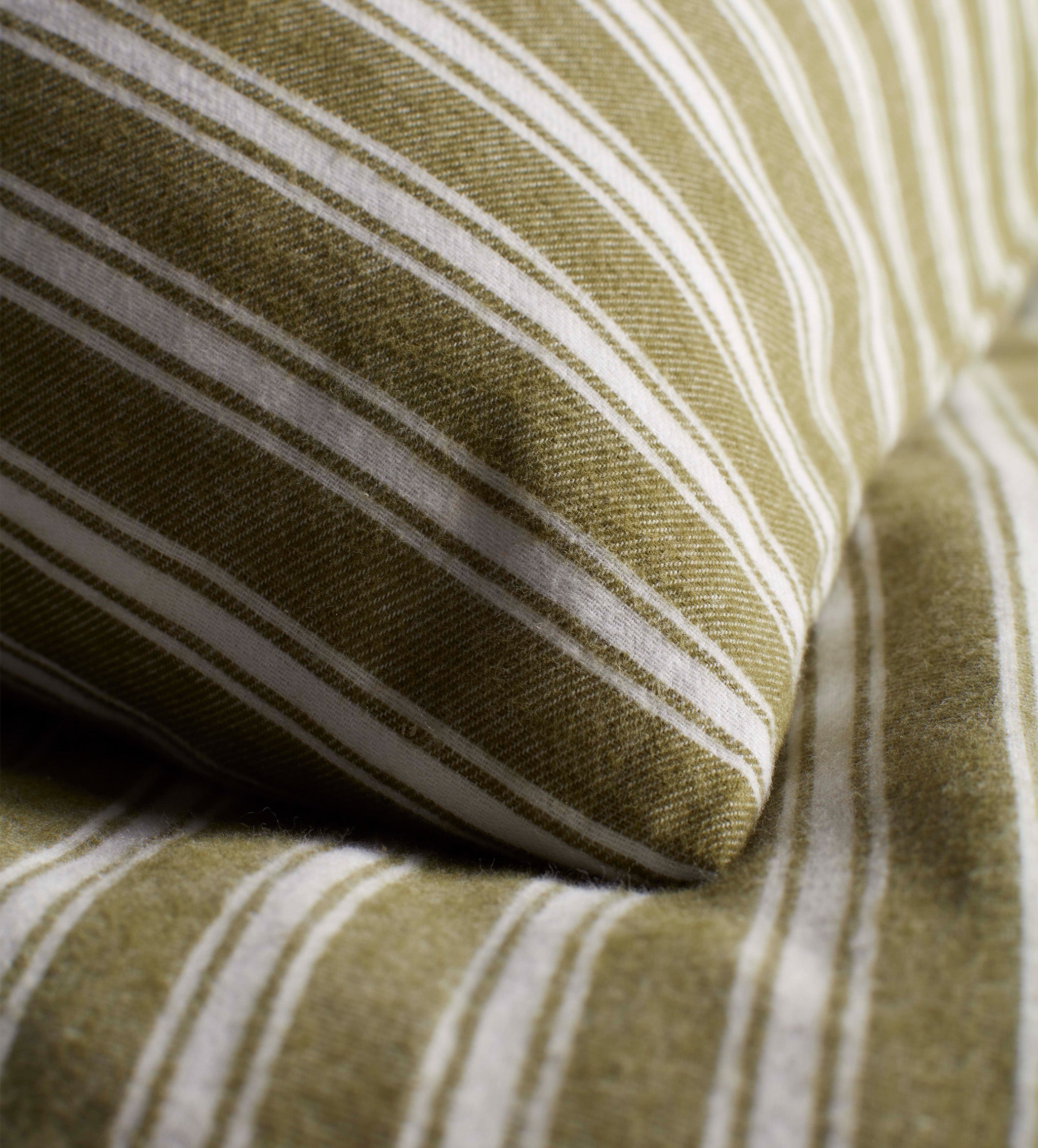 Olive Green Fred Stripe Brushed 100% Organic Cotton Bed Linen Set - Soft & Breathable Sheets for Comfortable Sleep - Perfect for Bedroom, Guest Room & Dorm