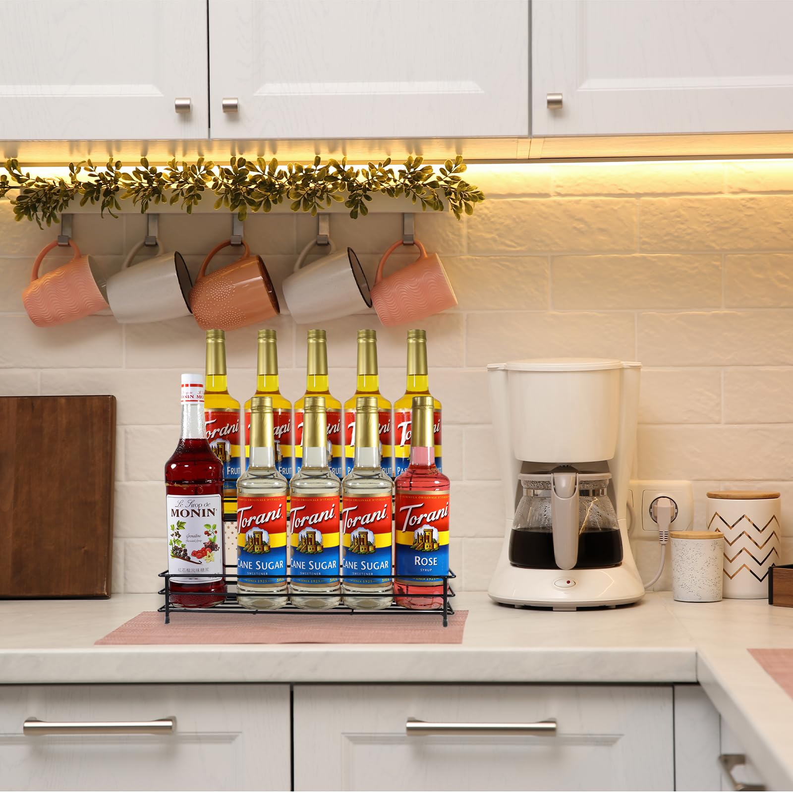 2-Tier Coffee Syrup Organizer Rack - 10 Bottle Storage Shelf for Coffee Bar, Wine & Cocktail Accessories - Perfect for Home Coffee Station, Bar Counter & Restaurant Dressing Organization