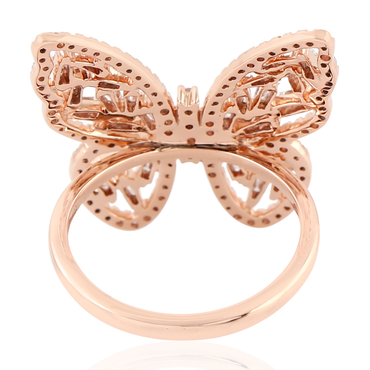 18K Rose Gold Baguette Cut Diamond Butterfly Ring - Handmade Jewelry for Women, Perfect for Weddings, Anniversaries & Special Occasions