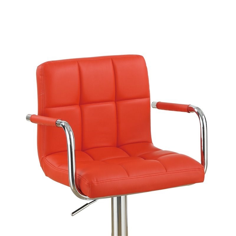 Modern Red Faux Leather Bar Stools Set of 2 - Adjustable Height Counter Stools for Kitchen Island, Dining & Home Bar - Contemporary PU Leather Bar Chairs with Footrest (24.8