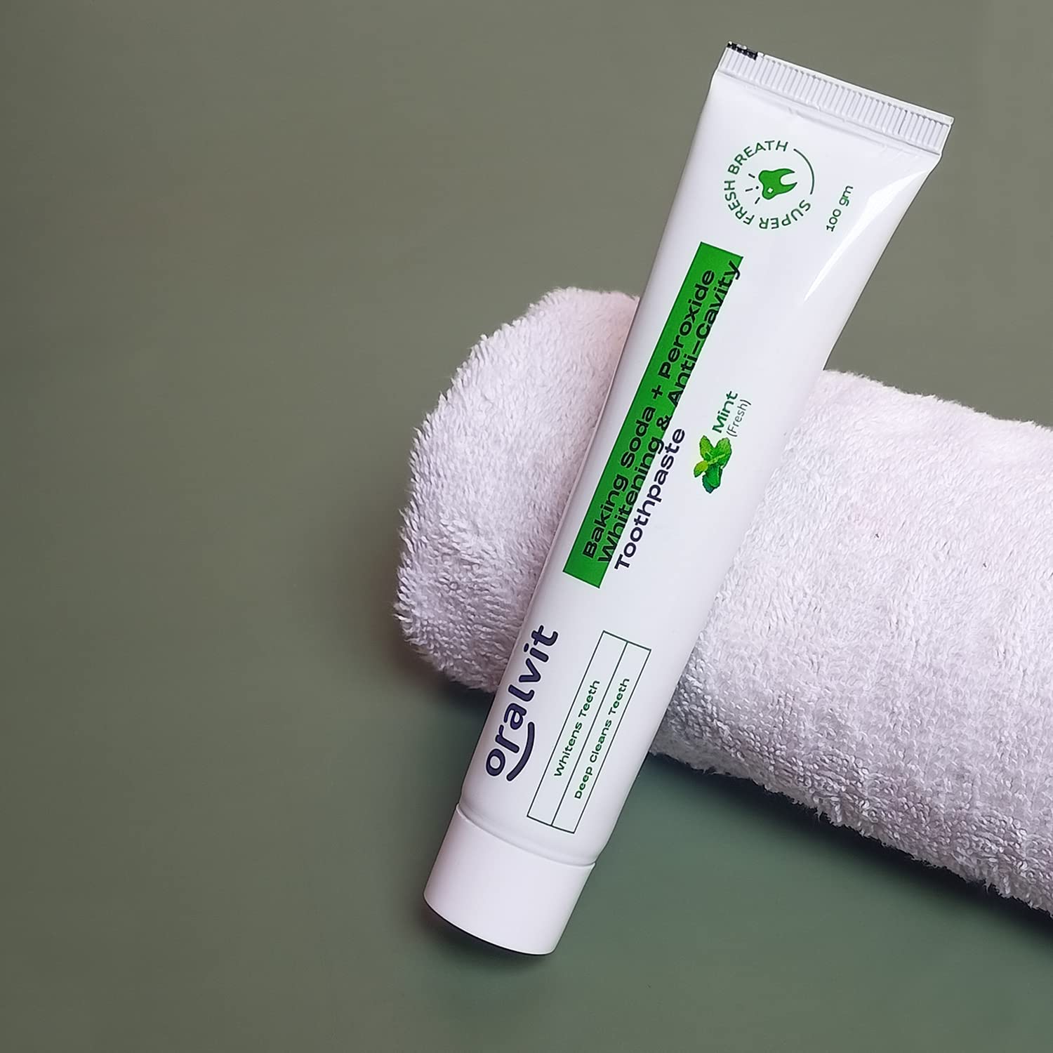 Oralvit Baking Soda & Peroxide Whitening Toothpaste for Teeth Whitening, Cavity Protection & Fresh Breath | Mint Flavor Toothpaste (100g) | Deep Cleaning Formula for Daily Oral Care & Stain Removal