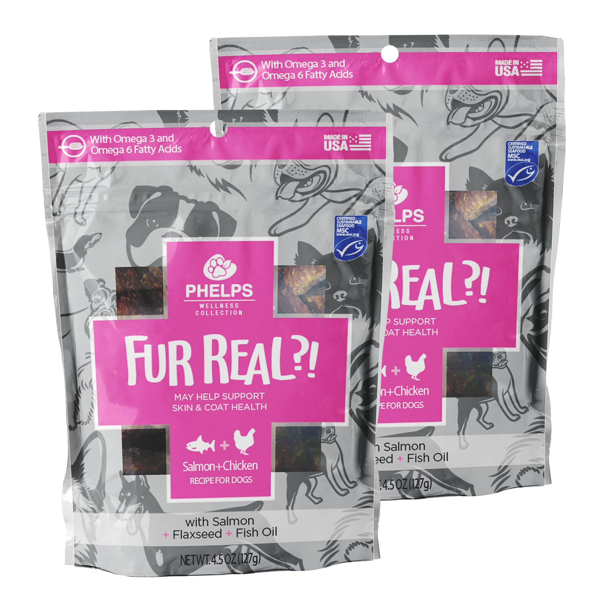 Premium Fur Real Skin & Coat Salmon & Chicken Recipe Dog Treats - 2 Pack (4.5 oz Each) - Healthy Snacks for Shiny Coat & Skin - Perfect for Training, Rewards & Daily Treats