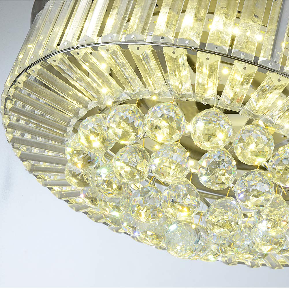 42 Inch Modern Crystal Chandelier Ceiling Fan with Light & Remote Control - Silent Retractable Blades, 3 Speed Settings & 3 Light Levels - Perfect for Dining Room, Living Room, Bedroom & Home Decor