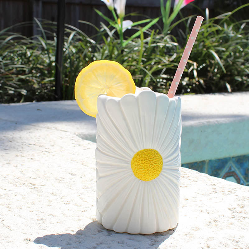 BarConic® Tiki Daisy 12oz Cocktail Glasses - Set of 4 Colorful Tropical Drink Cups for Margaritas, Pina Coladas & Summer Parties - Perfect for Luau, Beach & Poolside Entertaining