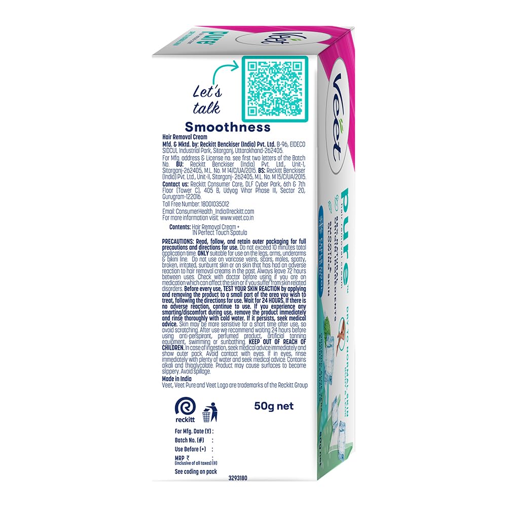 Veet Pure Hair Removal Cream for Women - 50g | Gentle Formula for Dry to Normal Skin | Safe for Legs, Underarms, Bikini Line & Arms | At-Home Hair Removal Solution for Smooth Skin