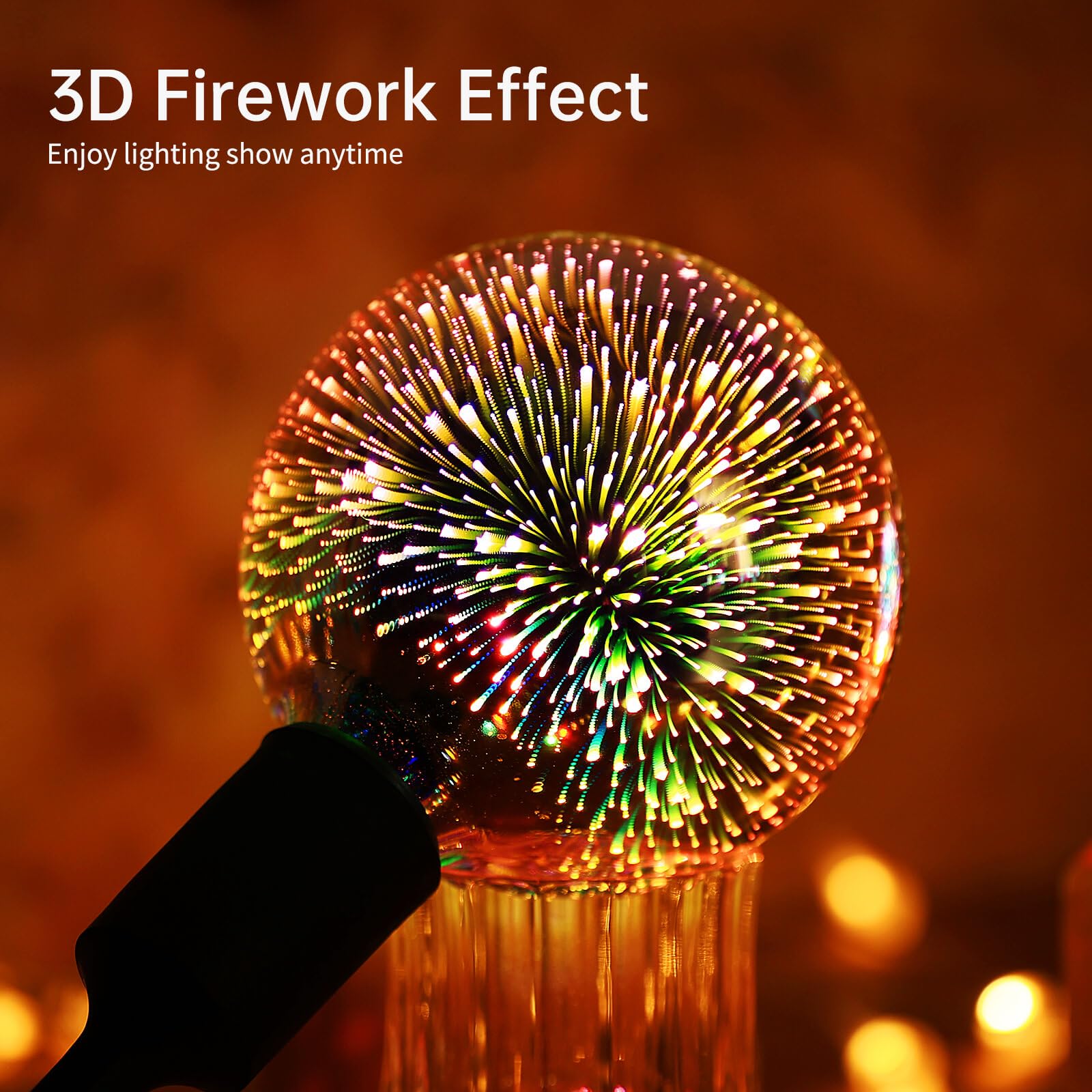 Porseme 3D Fireworks Decorative Light Bulb - E26 Base, 7W, AC100-240V, Warm White Glass Bulbs (2-Pack) - Perfect for Home Decor, Bedroom Lighting, Party & Holiday Decorations