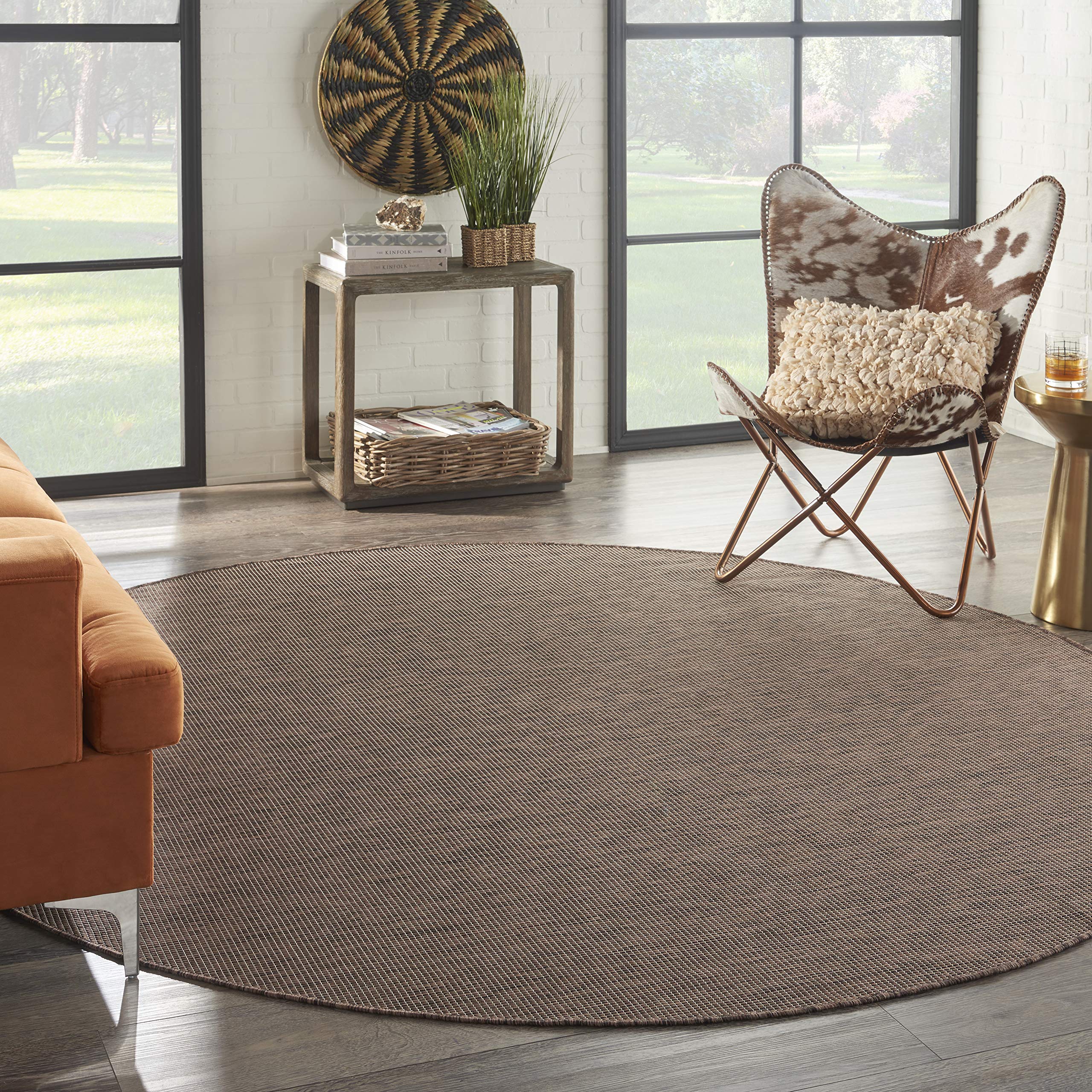 Nourison Positano 8' Round Indoor/Outdoor Area Rug - Natural Fiber, Easy to Clean, Non-Shedding for Bedroom, Living Room, Dining Room | Perfect for Backyard, Deck & Patio Use