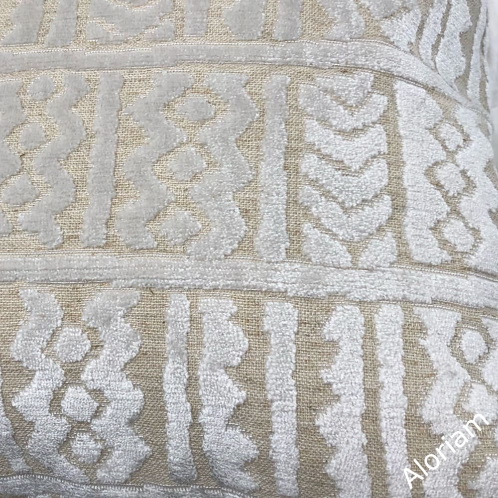 Giza Warm White Ethnic Cut Velvet Pillow Cover - Luxurious Bohemian Decor for Sofa, Bed & Home Decor