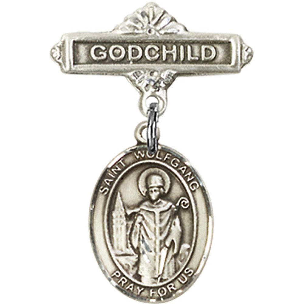 1 X 5/8 Inch Sterling Silver Baby Badge with St. Wolfgang Charm - Perfect for Christening, Baptism & Godchild Gifts - Elegant Godparent Jewelry for Special Occasions