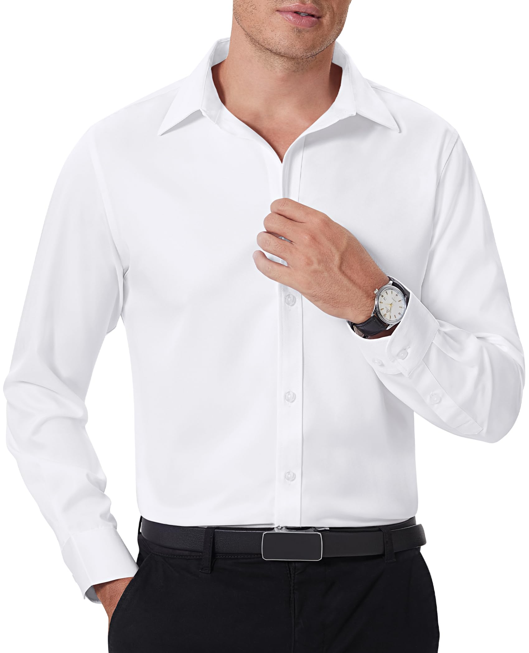 Stain Shield Men's Long Sleeve Dress Shirts - Slim Fit Casual Button Down Shirts for Big & Tall - Perfect for Office, Business Meetings & Formal Events